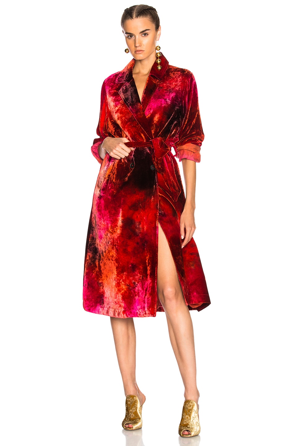 Image 1 of Raquel Allegra Cropped Trench in Ruby Tie Dye