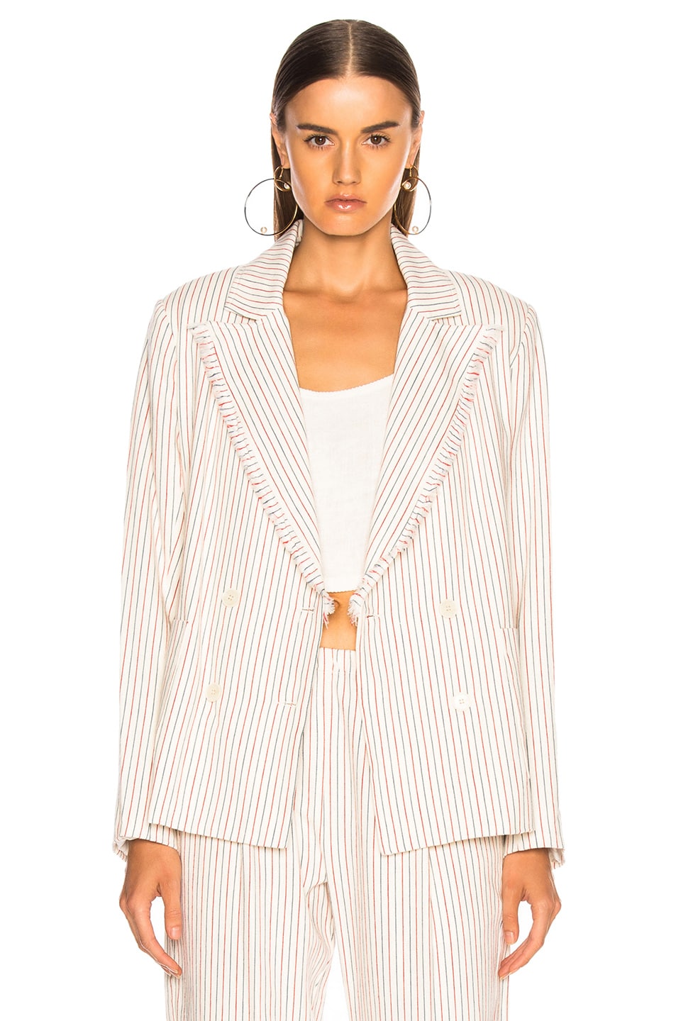 Image 1 of Raquel Allegra Double Breasted Jacket in Natural Stripe