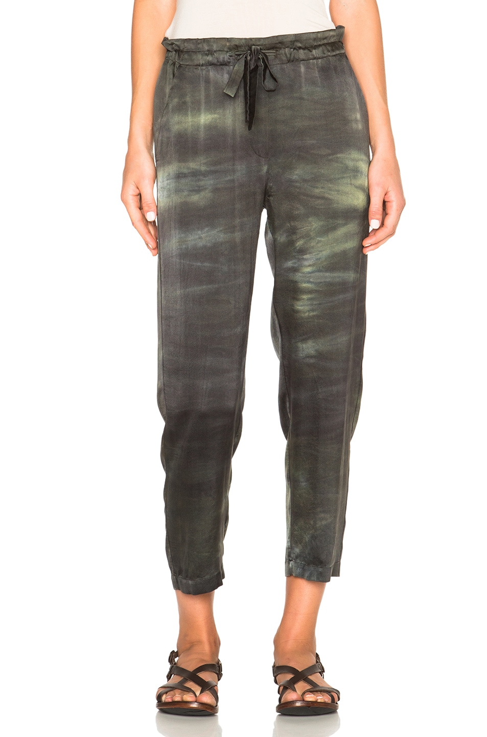 Image 1 of Raquel Allegra Slouchy Belted Pants in Olive Tie Dye