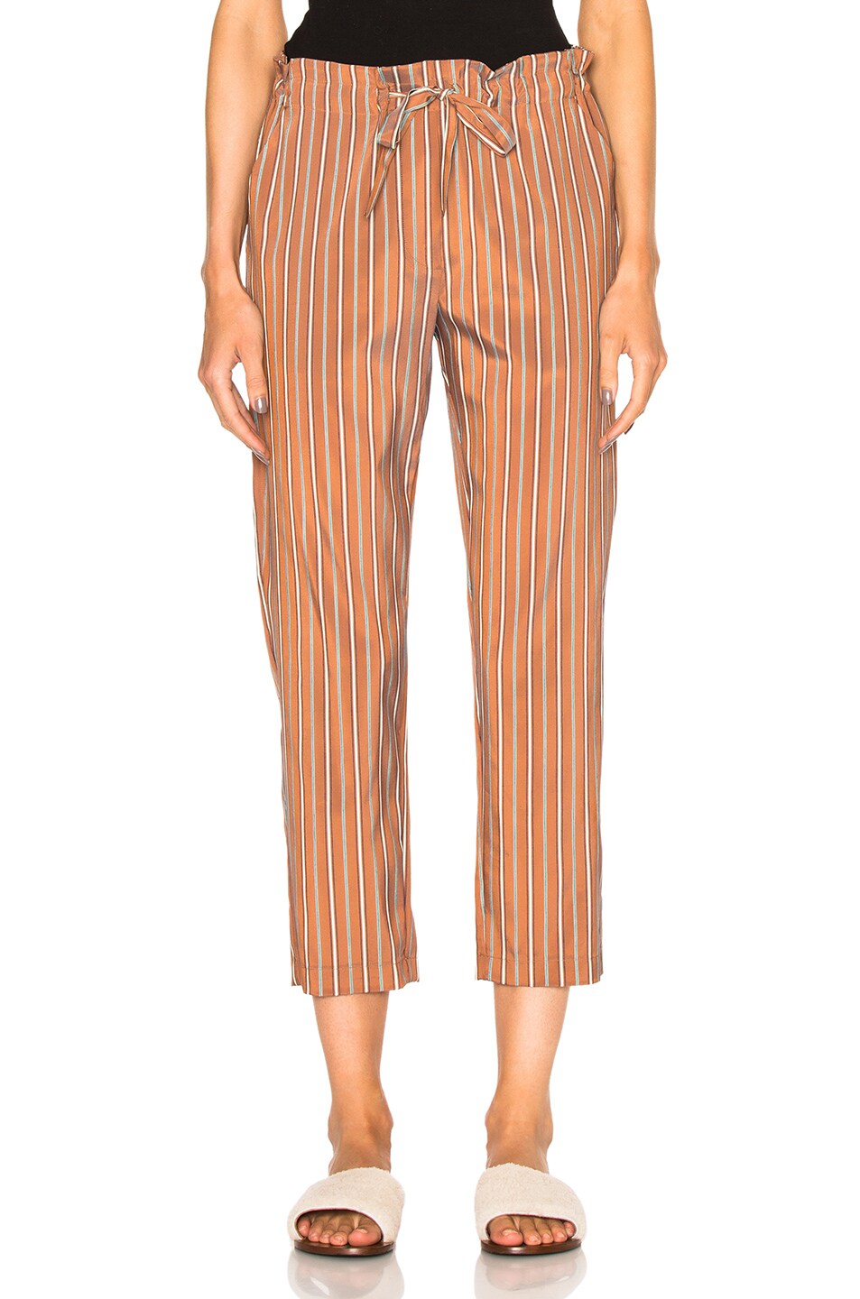 Image 1 of Raquel Allegra Tie Front Pants in Copper Stripe