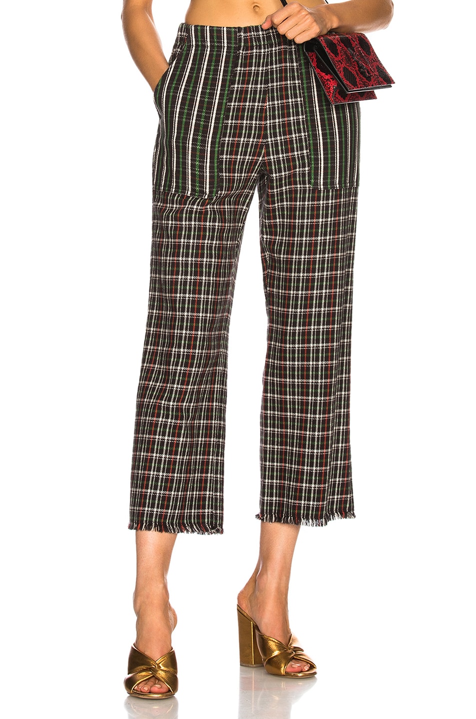 Image 1 of Raquel Allegra Cropped Pant in Hunter & Red