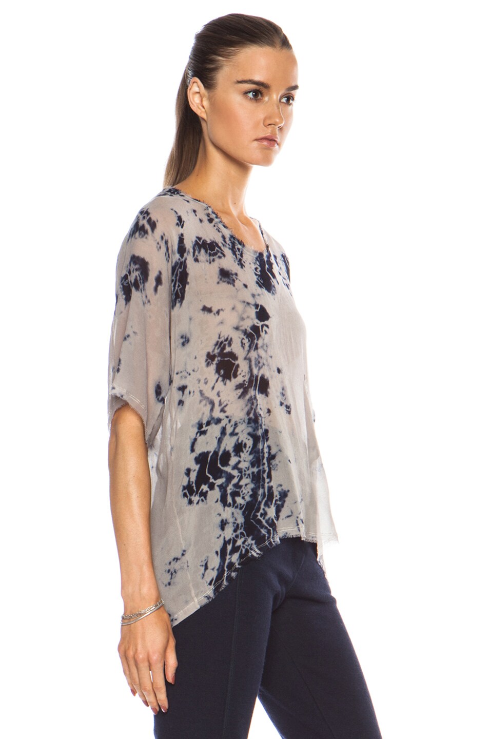 Raquel Allegra Oversized Boxy Silk Top in Stone Tie Dye | FWRD