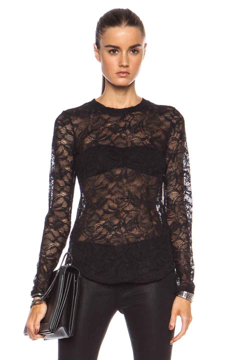 Image 1 of Raquel Allegra Lace Long Sleeve Top in Black