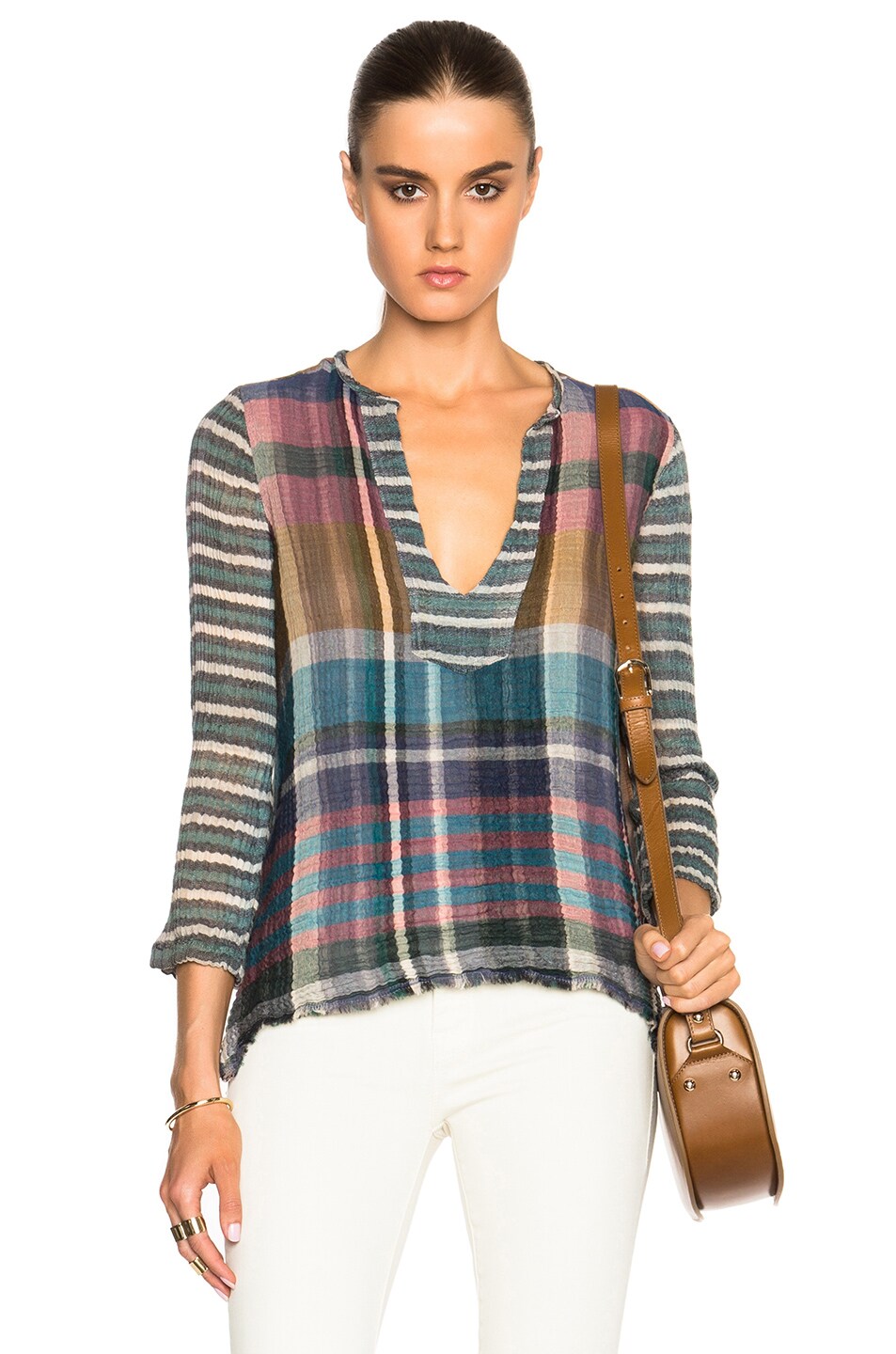 Image 1 of Raquel Allegra Tunic Top in Gold & Madras Pink