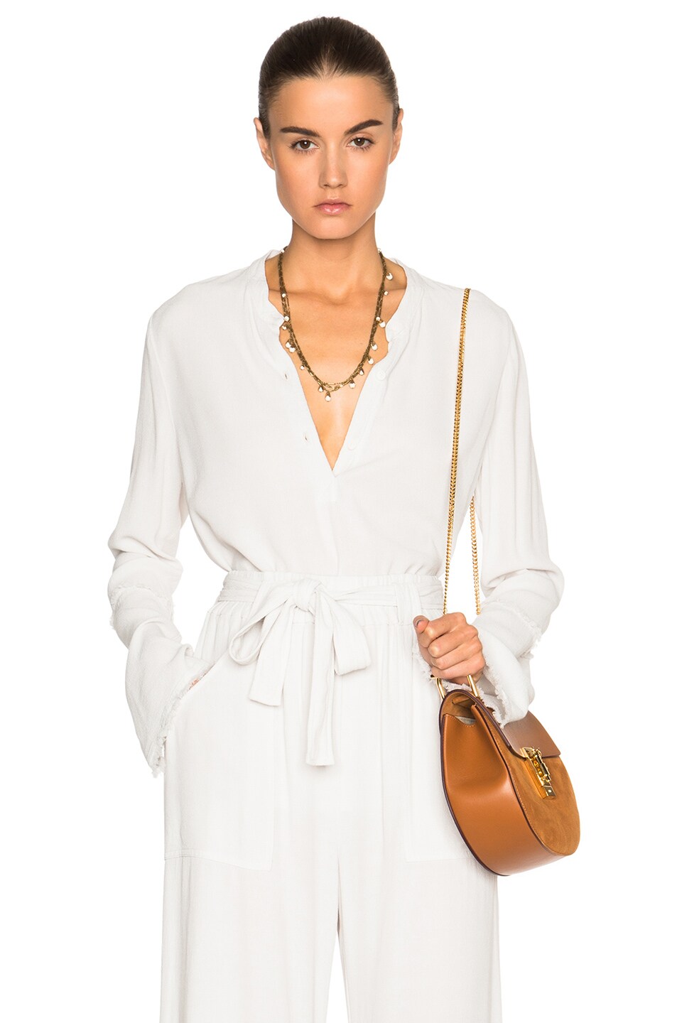 Image 1 of Raquel Allegra Bell Sleeve Henley Top in Dirty White