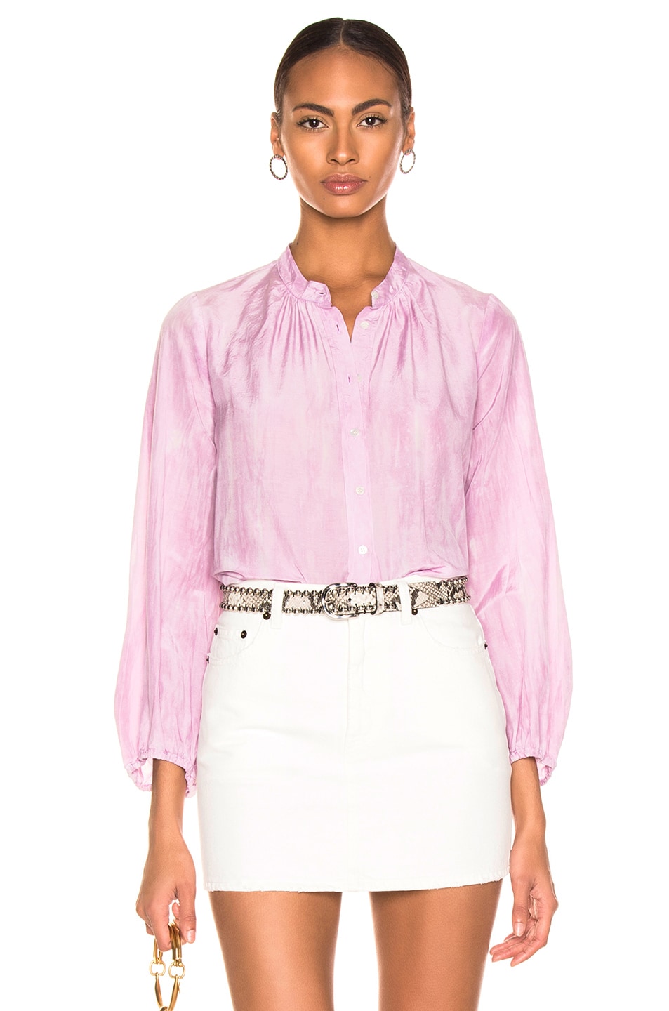 Image 1 of Raquel Allegra Shirred Bell Blouse in Peony Tie Dye