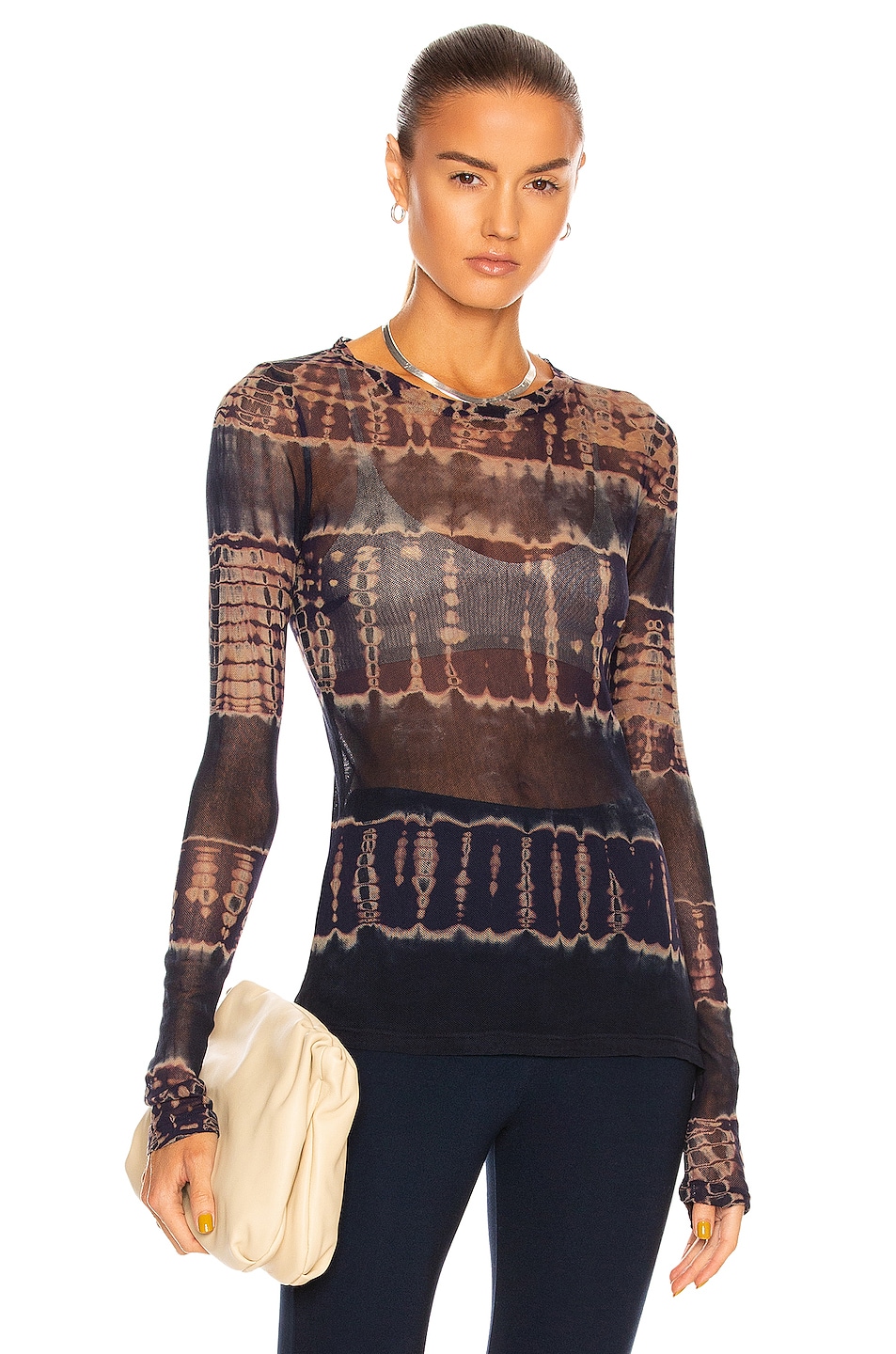 Image 1 of Raquel Allegra Long Sleeve Fitted Mesh Top in Navy Storm