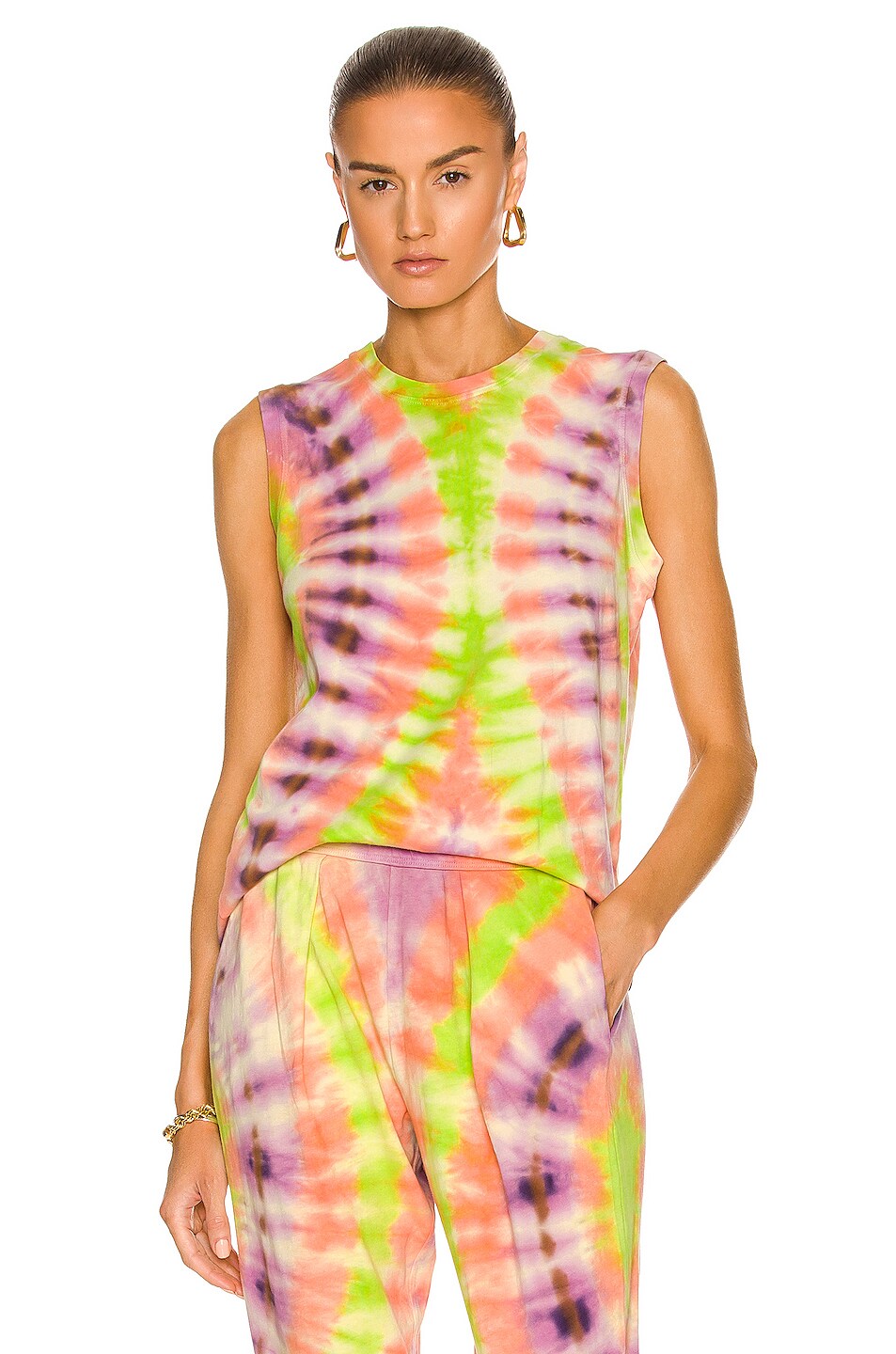 Image 1 of Raquel Allegra Fitted Muscle Tank in Rainbow Bright Tie Dye