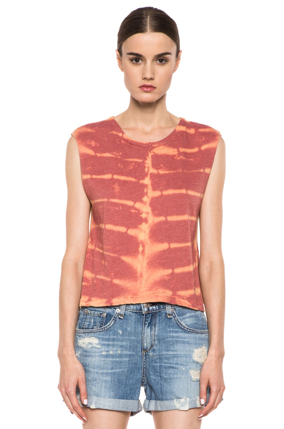 Image 1 of Raquel Allegra Deconstructed Jersey Open Back Tee in X-Ray Coral
