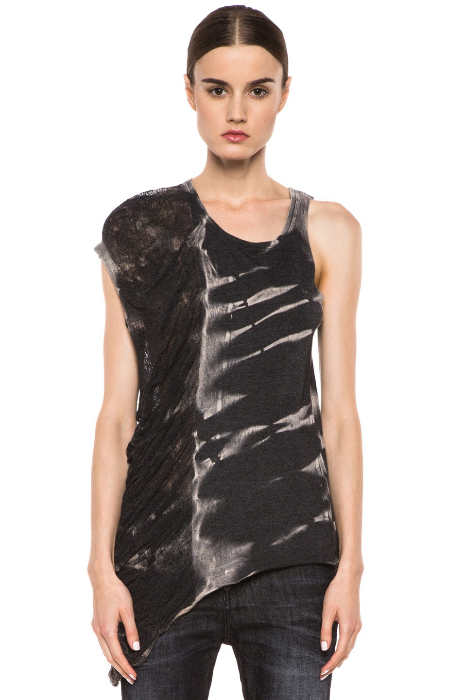 Image 1 of Raquel Allegra Deconstructed Jersey One Wing Tank in X-Ray Black
