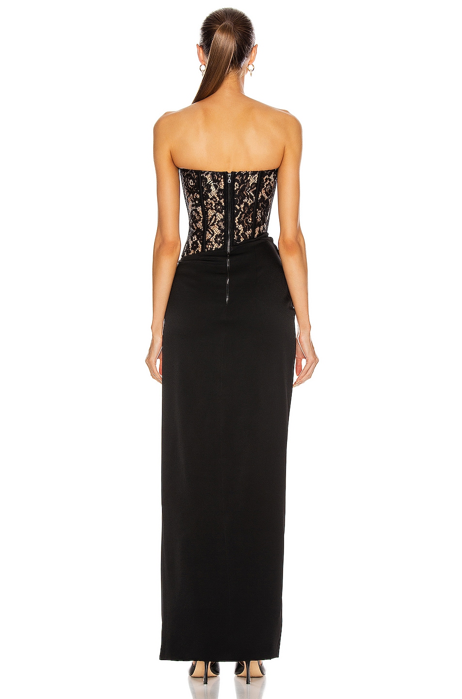 RASARIO Asymmetric Lace Corset Gown in Black | FWRD