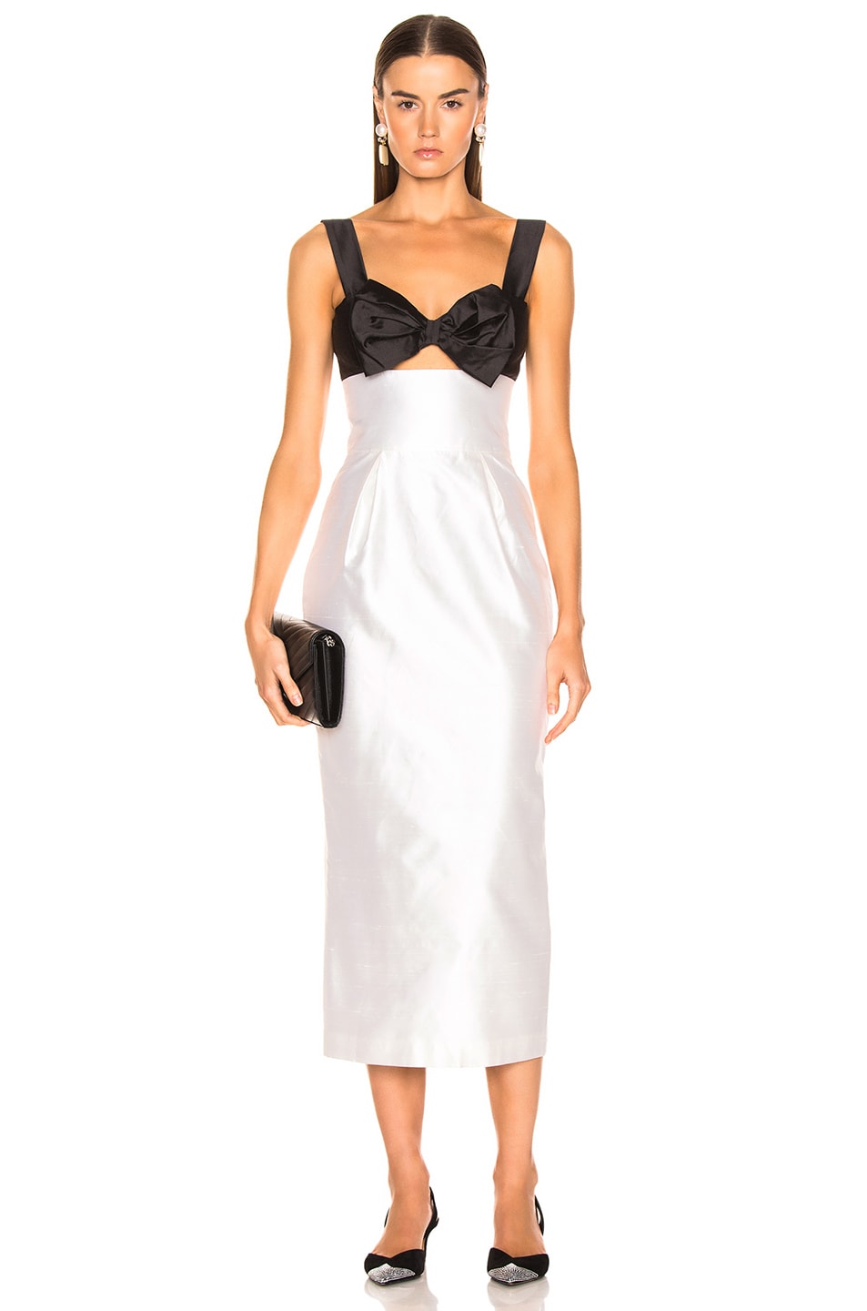 Image 1 of RASARIO Front Bow Dress in White & Black