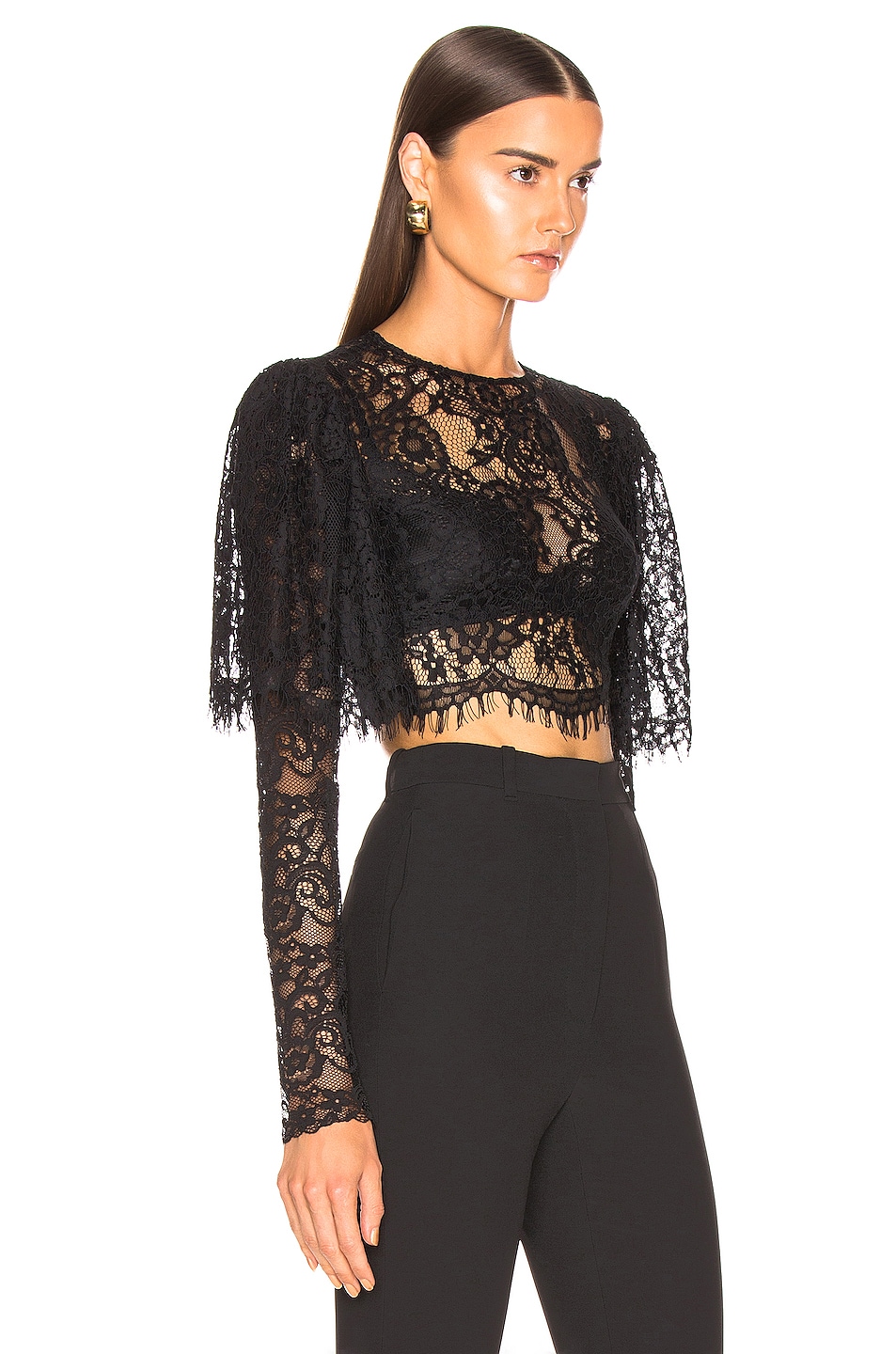 RASARIO Lace Cropped Top in Black | FWRD