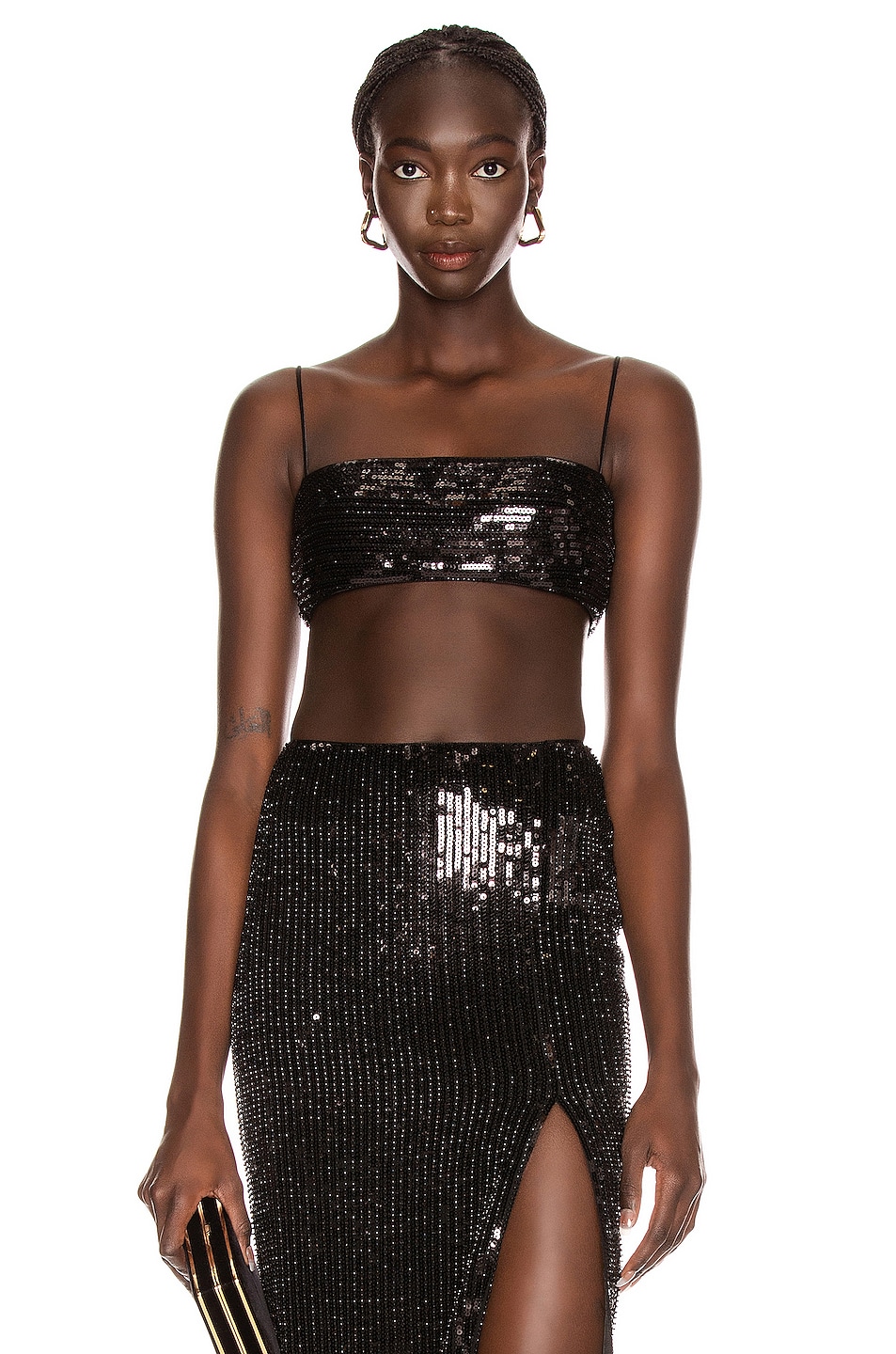 Image 1 of RASARIO Cropped Sequin Top in Black