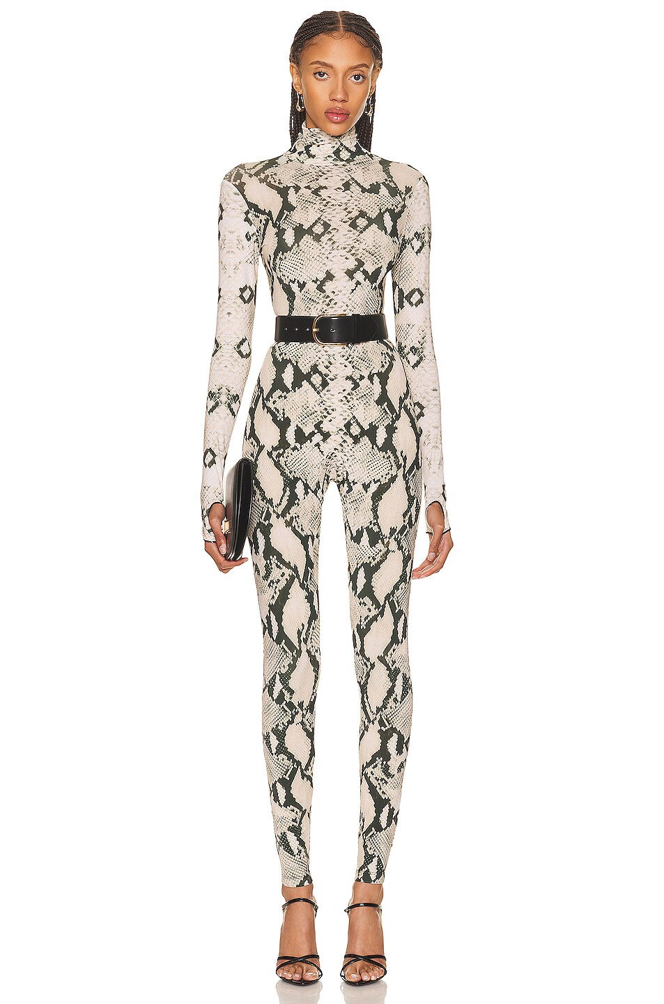 Image 1 of Roberto Cavalli Python Long Sleeve Jumpsuit in Naturale