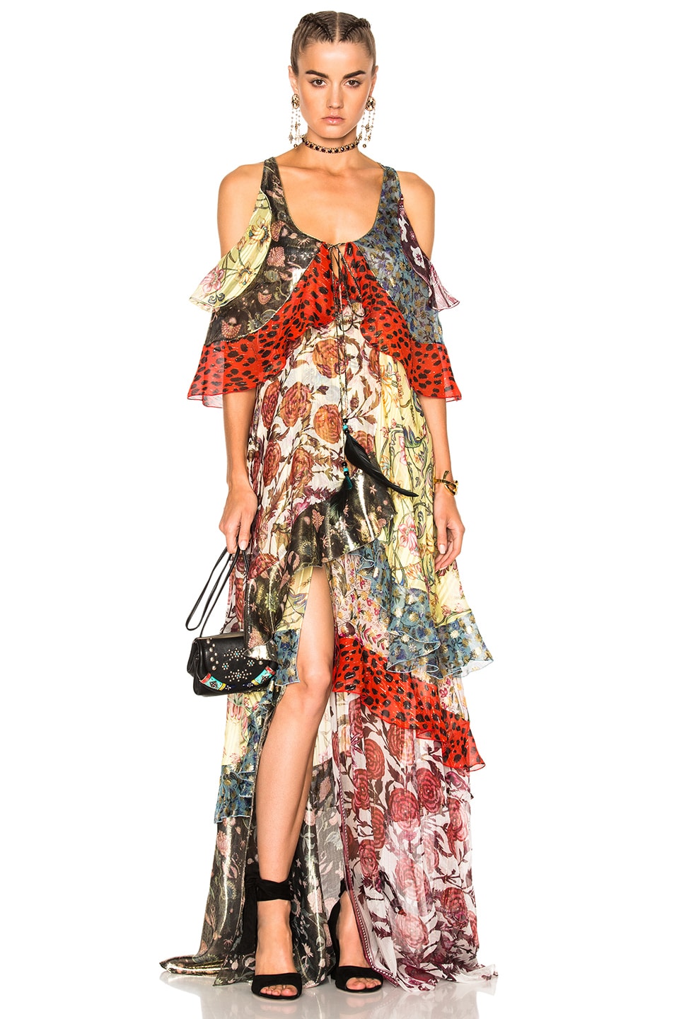 Image 1 of Roberto Cavalli Tiered Ruffle Dress in Floral Multicolor