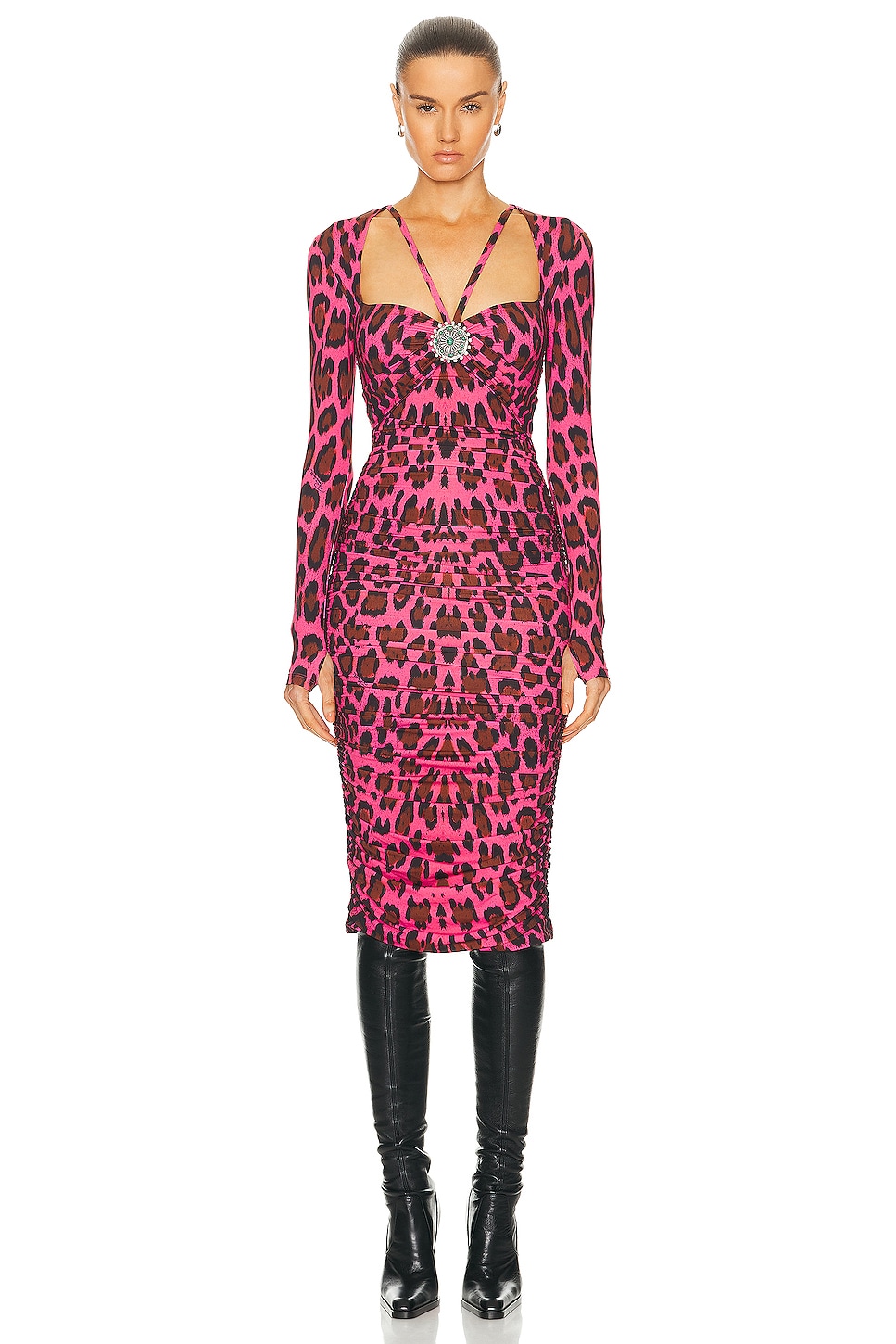 Image 1 of Roberto Cavalli Leopard Bodycon Dress in Pink