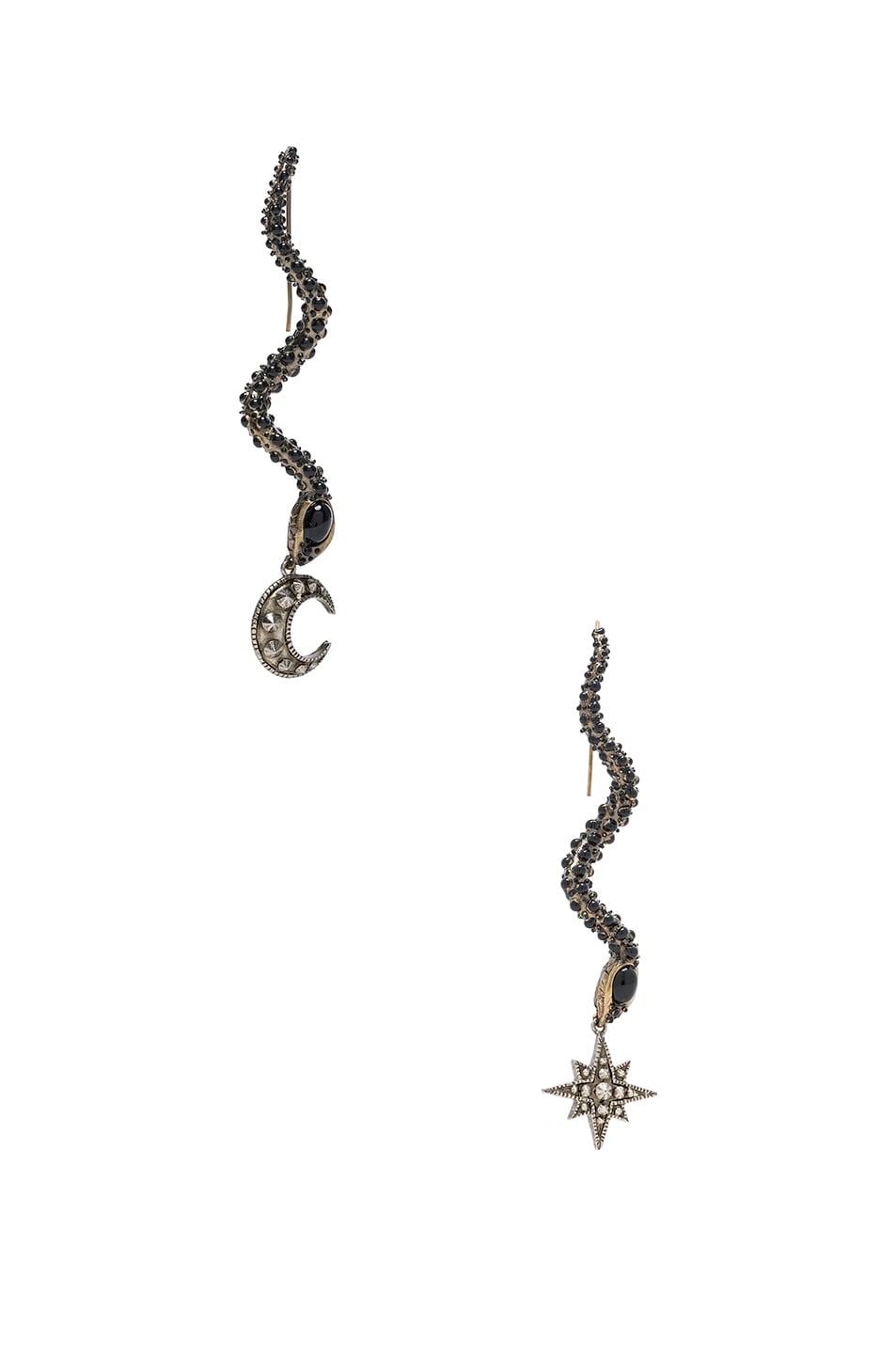 Image 1 of Roberto Cavalli Star & Moon Earrings in Antique Gold & Black