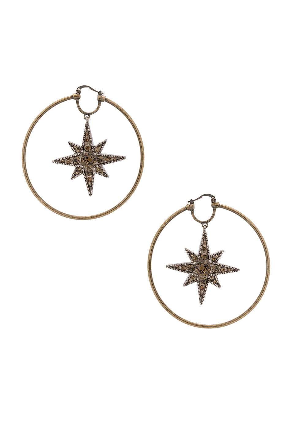Image 1 of Roberto Cavalli Star Hoop Earrings in Gold & Smoky Quartz