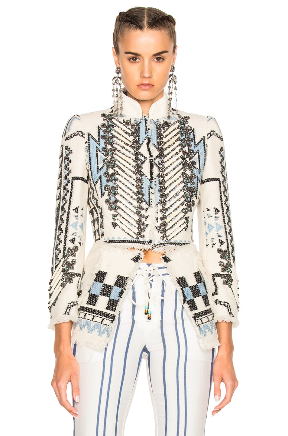 Image 1 of Roberto Cavalli Woven Jacket in White & Blue