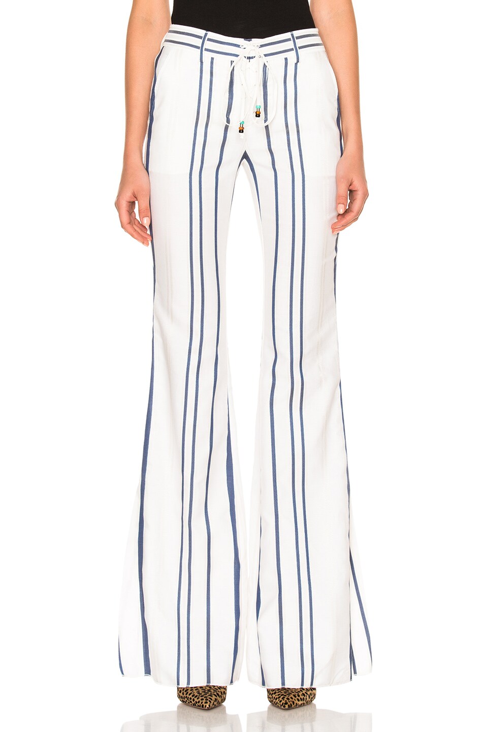 Image 1 of Roberto Cavalli Lace Up Pants in Blue & White
