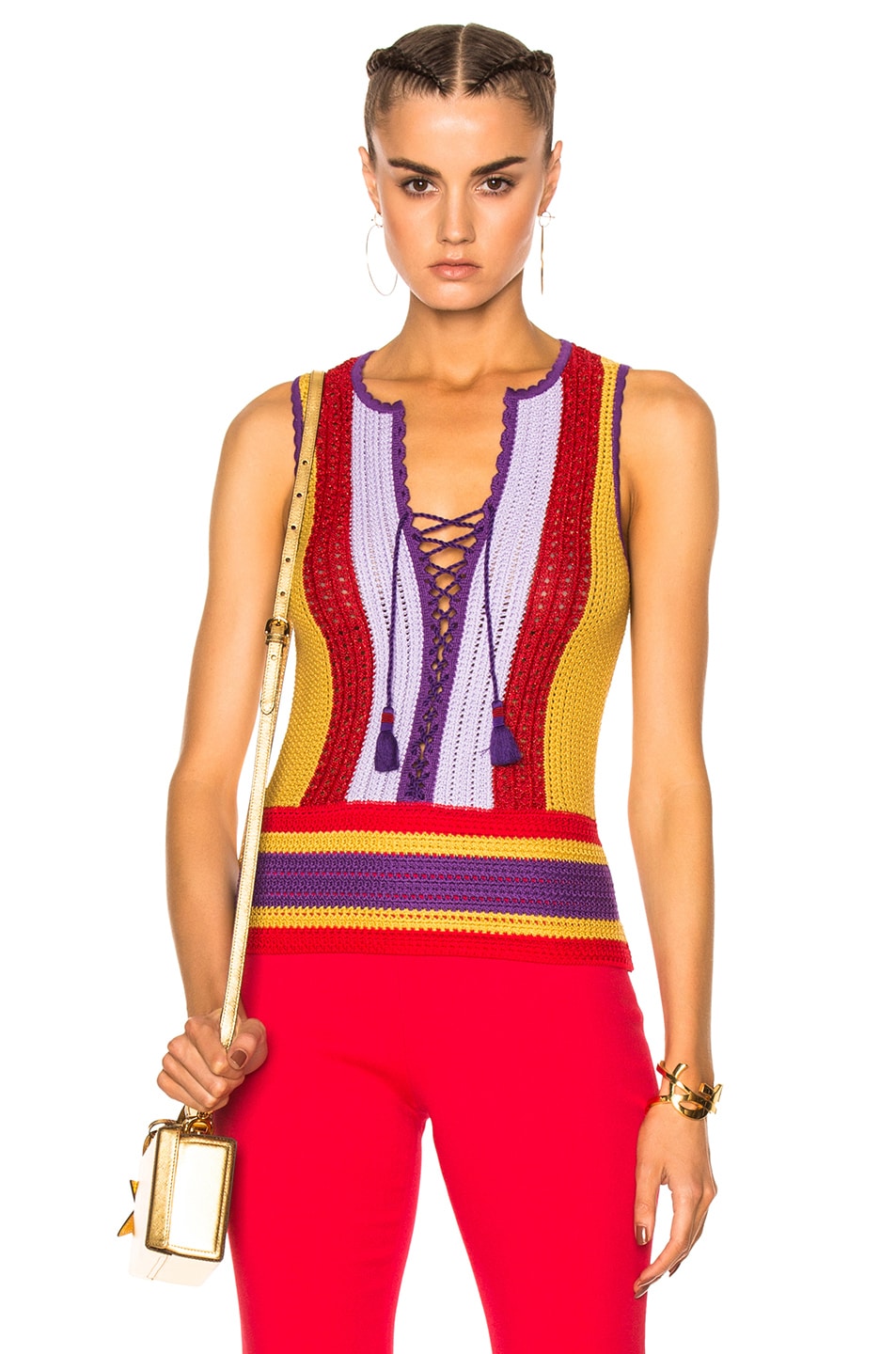 Image 1 of Roberto Cavalli Lace Up Top in Multicolor