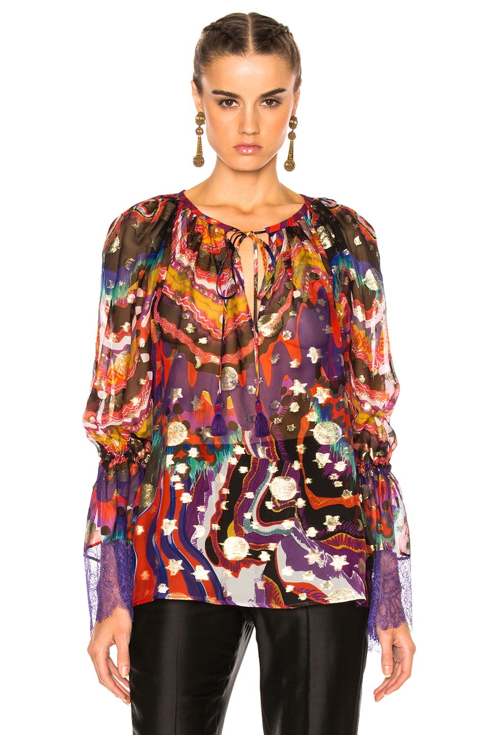 Image 1 of Roberto Cavalli Printed Woven Blouse in Rosso & Tobacco