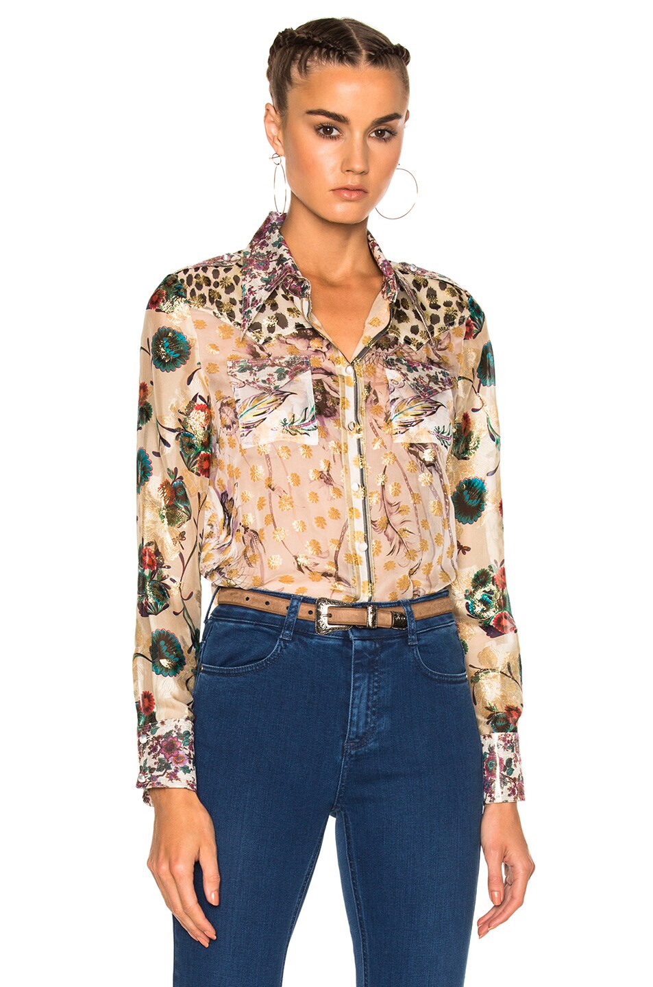 Image 1 of Roberto Cavalli Printed Shirt in Patch Rosa & Beige & Green
