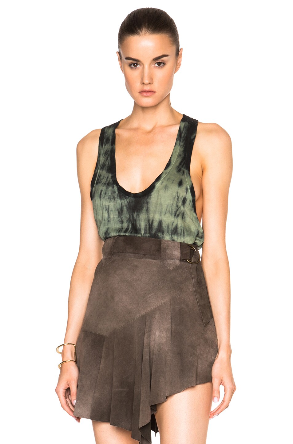 Image 1 of Roberto Cavalli Dyed Tank Top in Black & Military Green