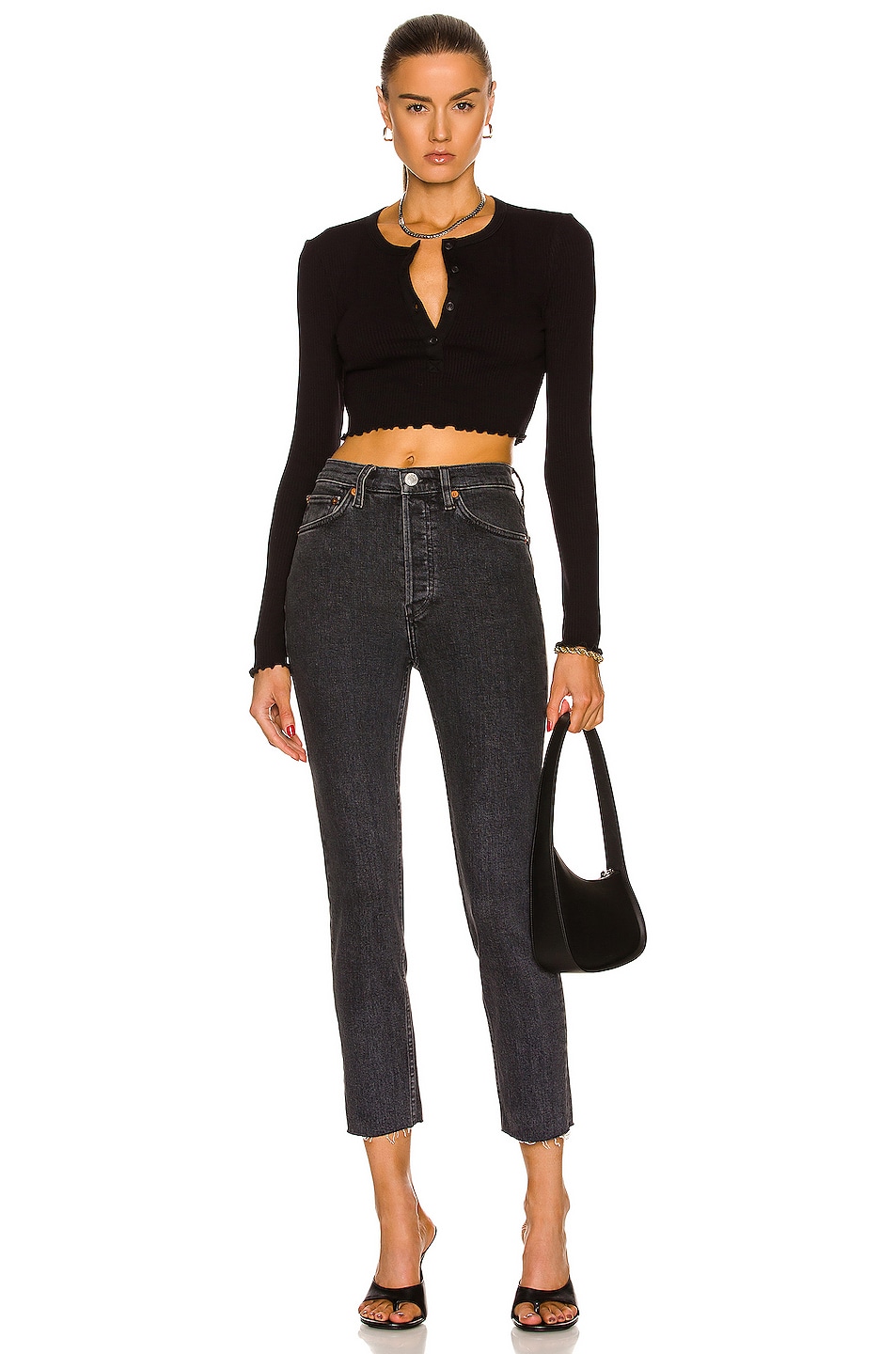 RE/DONE Originals 90's High Rise Ankle Crop in Stoned Noir | FWRD