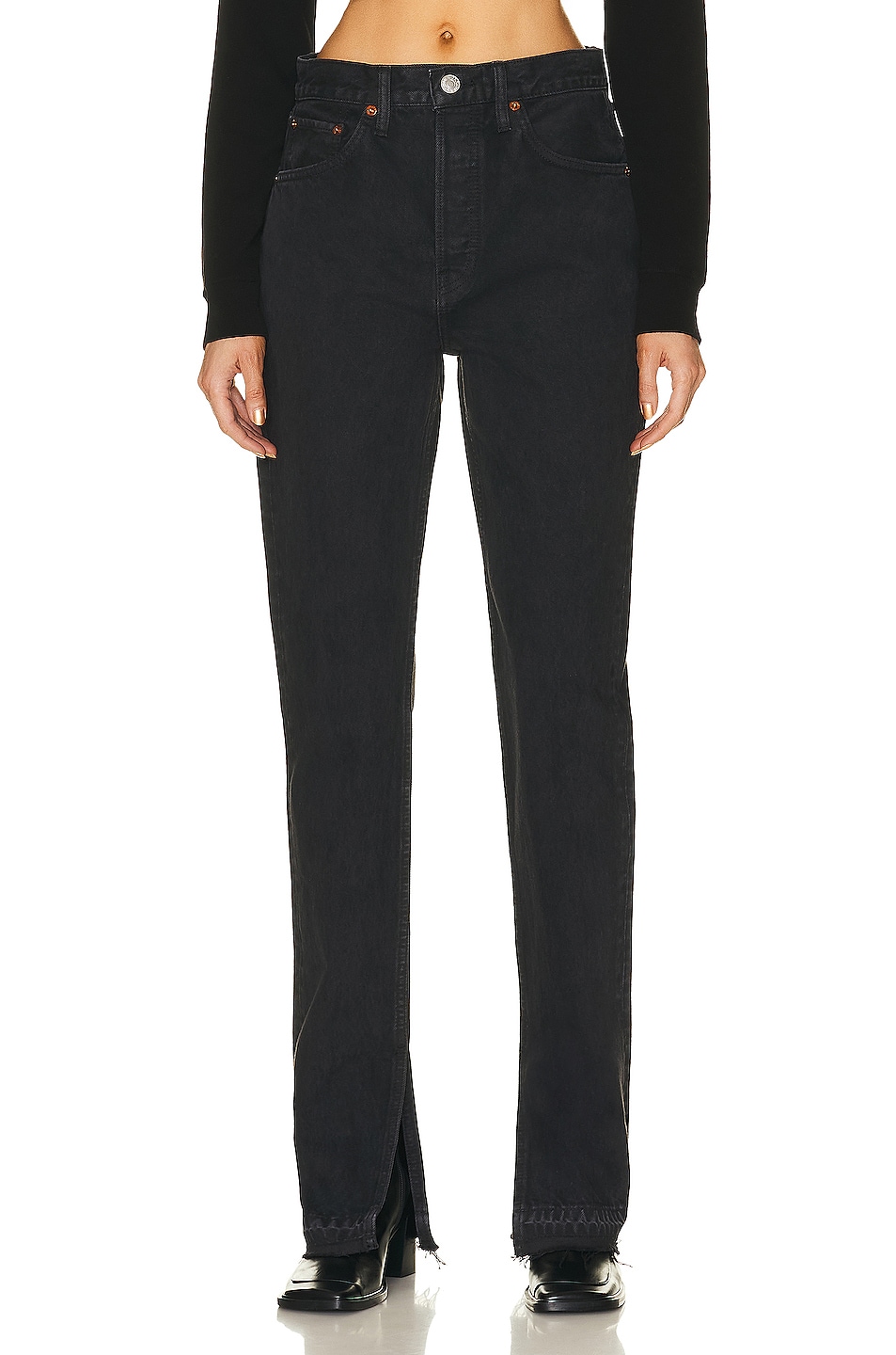 Image 1 of RE/DONE 70's High Rise Skinny Bootcut in Washed Black