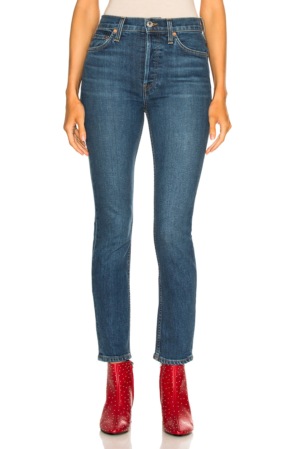 Image 1 of RE/DONE High Rise Ankle Crop Jean in Mid 70s
