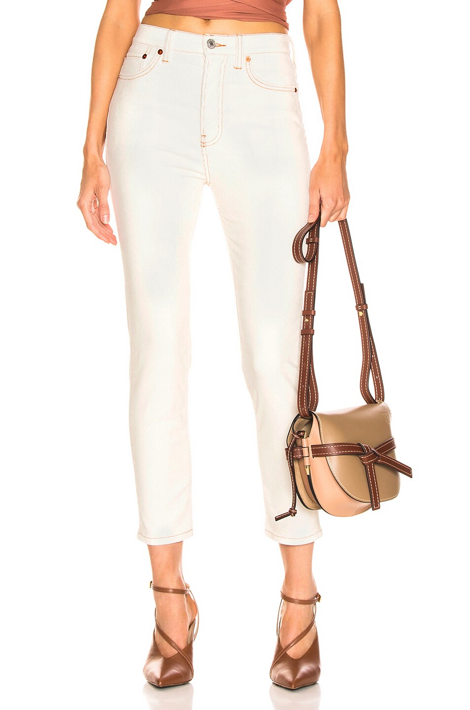 Image 1 of RE/DONE Corduroy High Rise Ankle Crop in Winter White