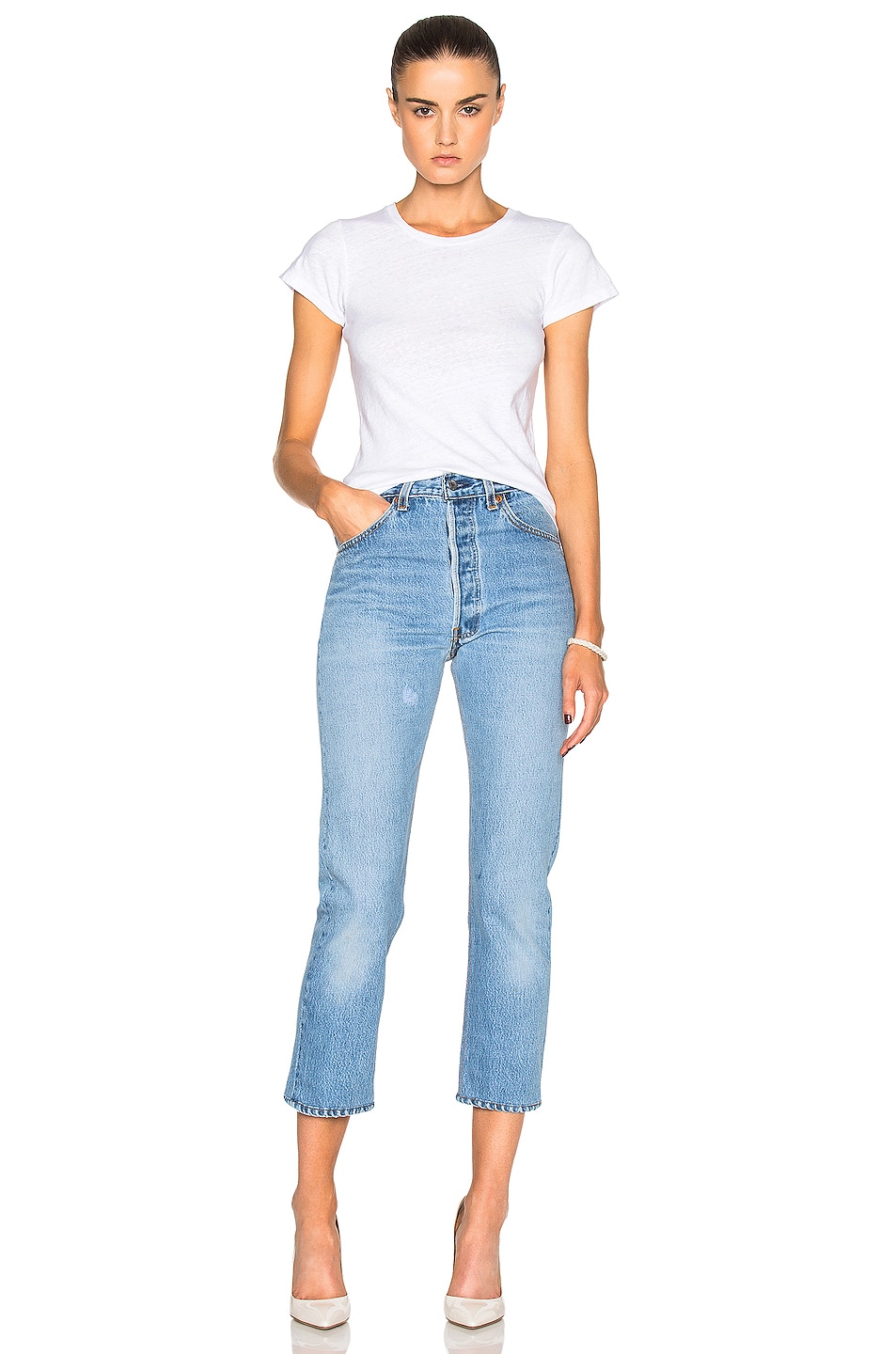 RE/DONE High Rise Crop in Blue | FWRD