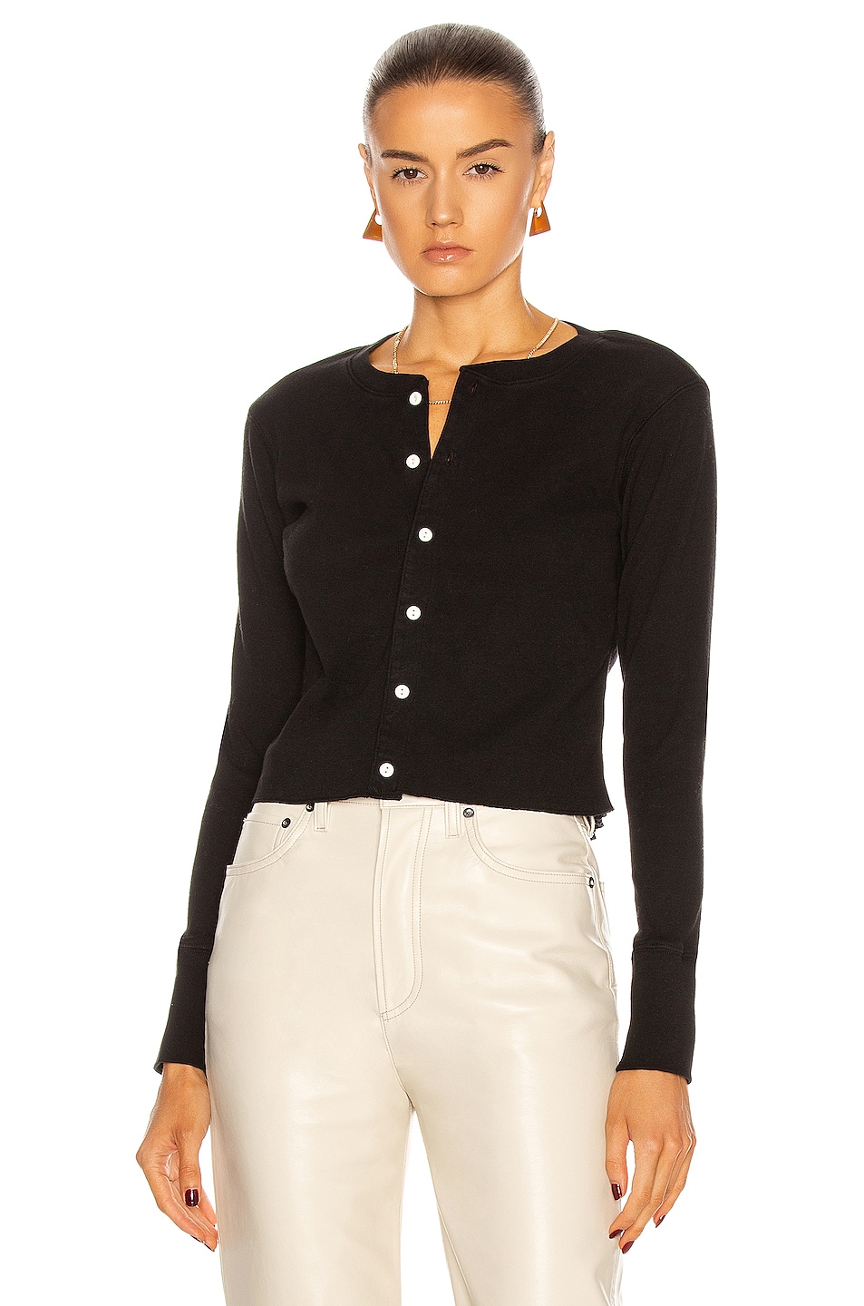 Image 1 of RE/DONE 50's Cropped Button Long Sleeve Cardigan in Black