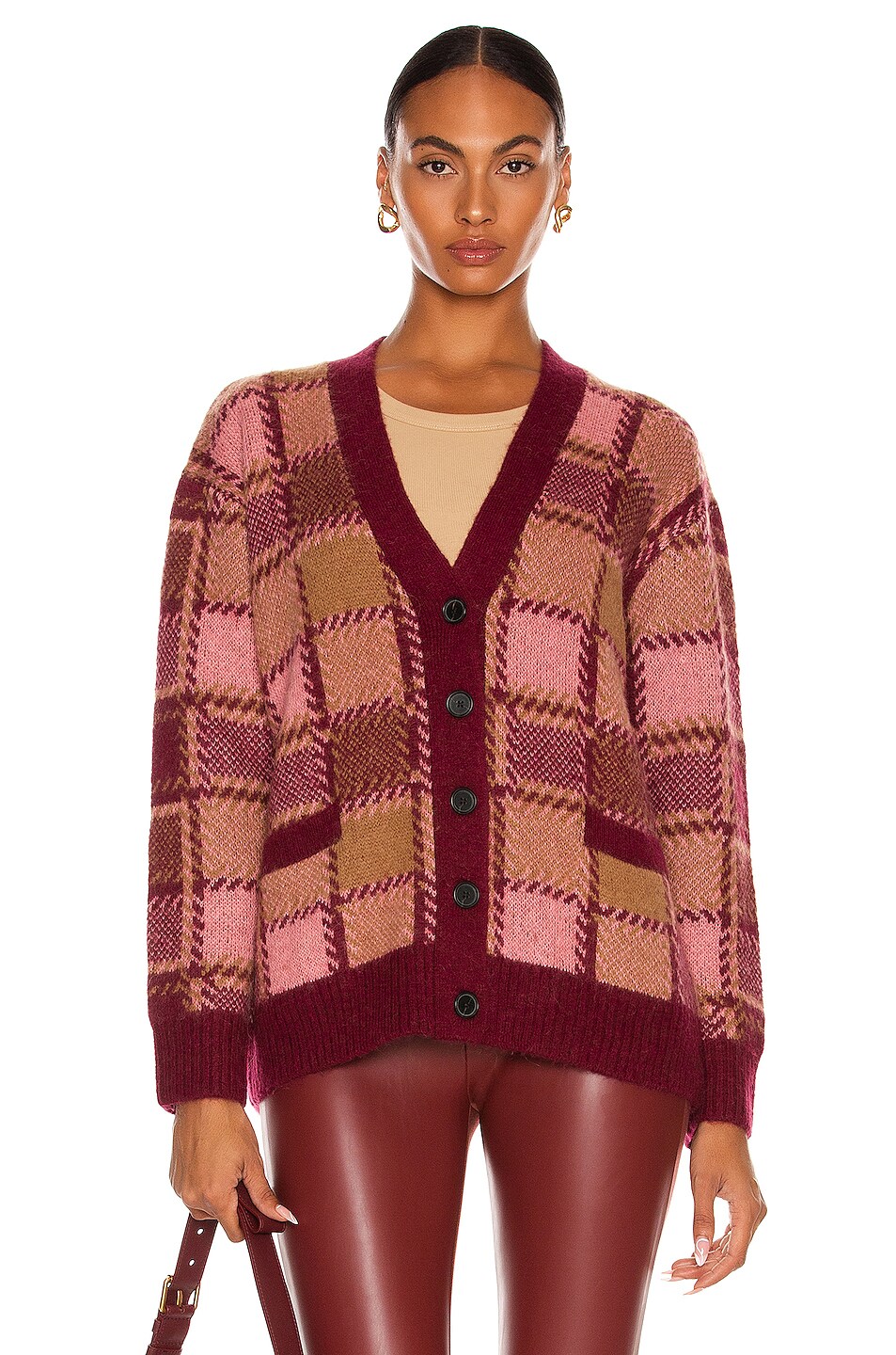 Image 1 of RE/DONE 90's Oversized Cardigan in Mulberry Plaid