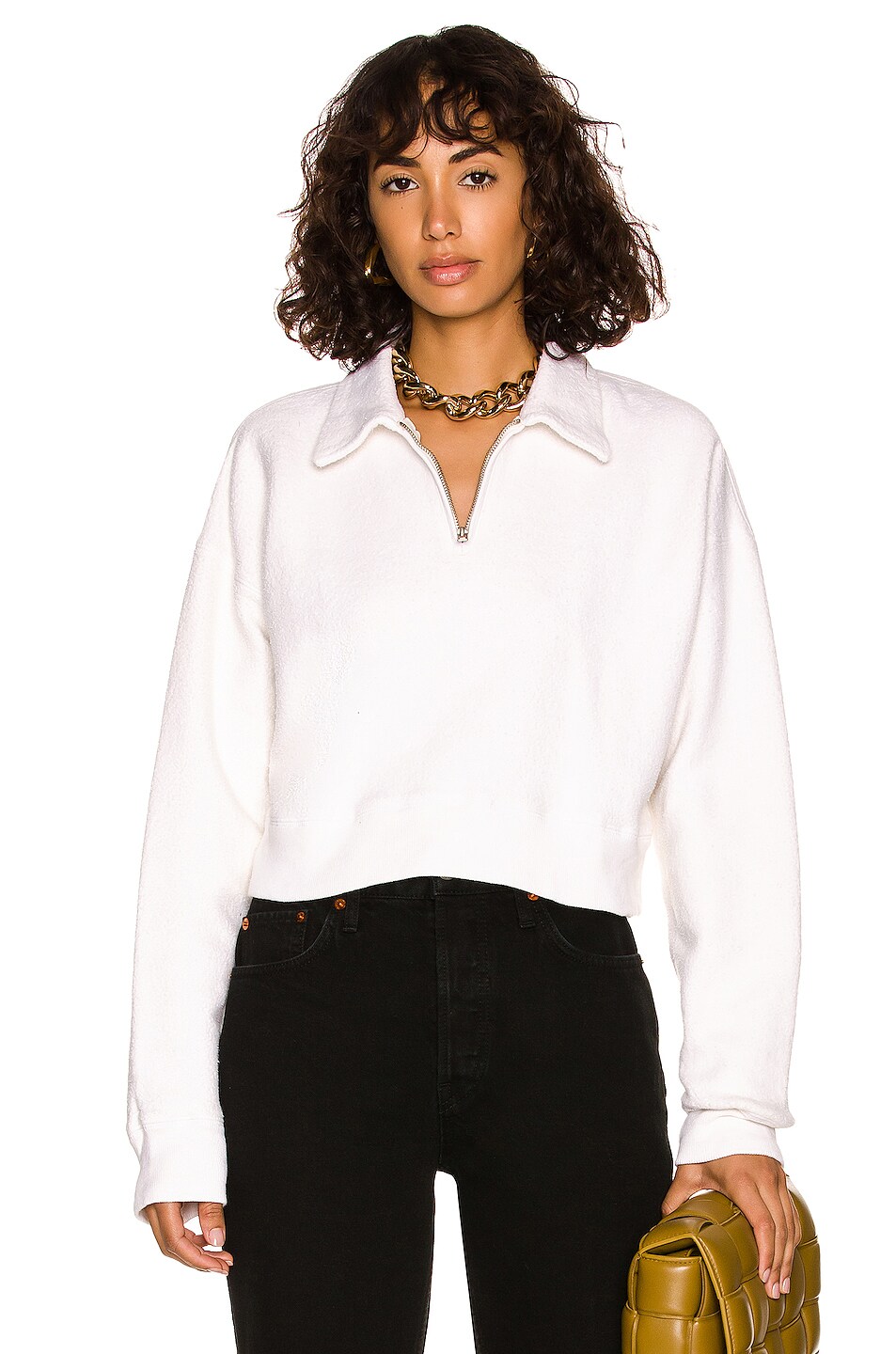Image 1 of RE/DONE 90's Crop Half Zip Sweatshirt in Inside Out Vintage White