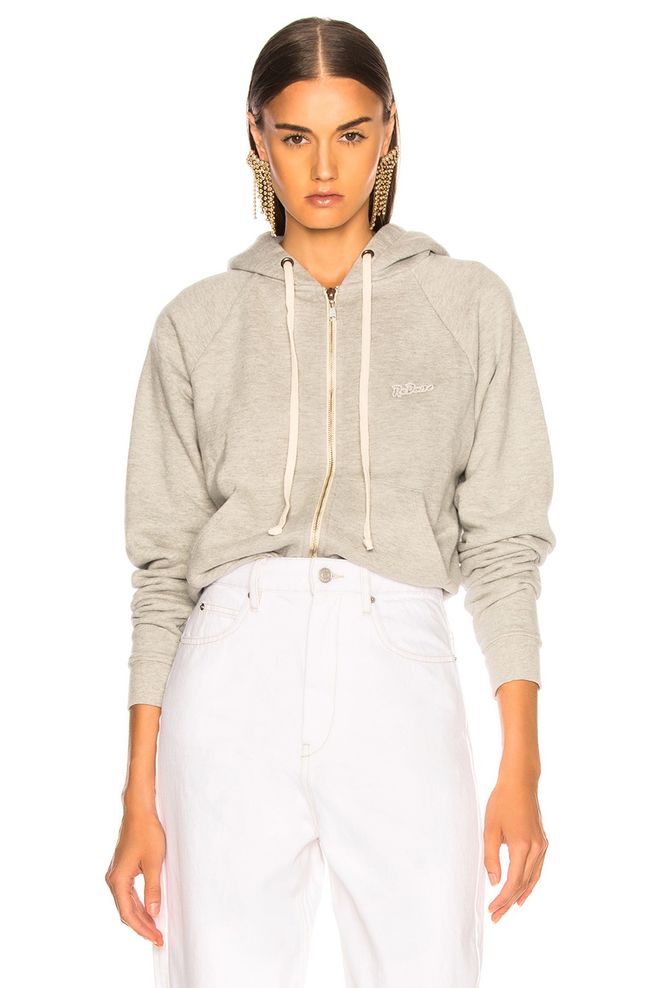 Image 1 of RE/DONE Zip Hoodie With Embroidery in Heather Grey