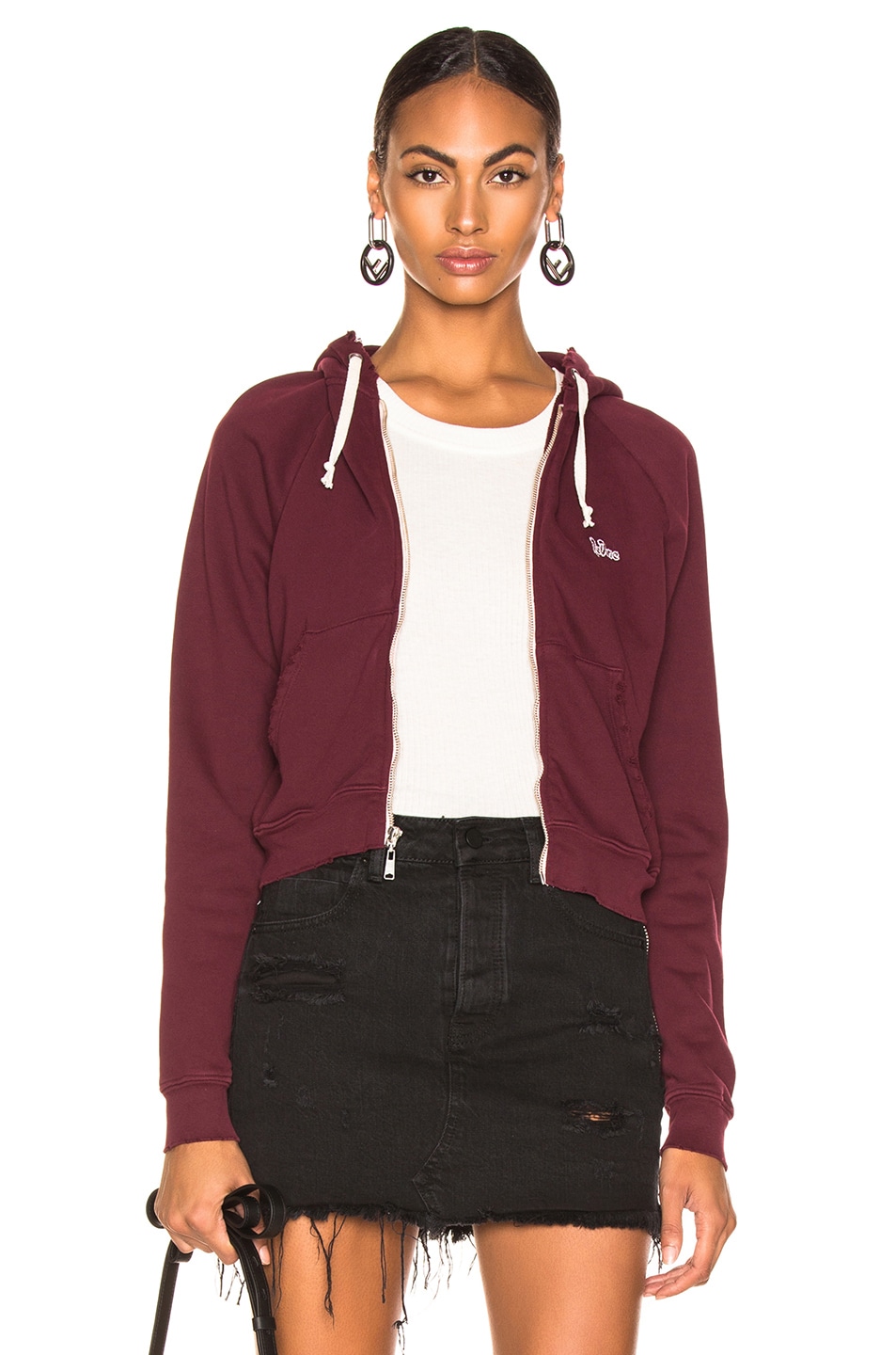 Image 1 of RE/DONE Zip Hoodie With Embroidery in Burgundy