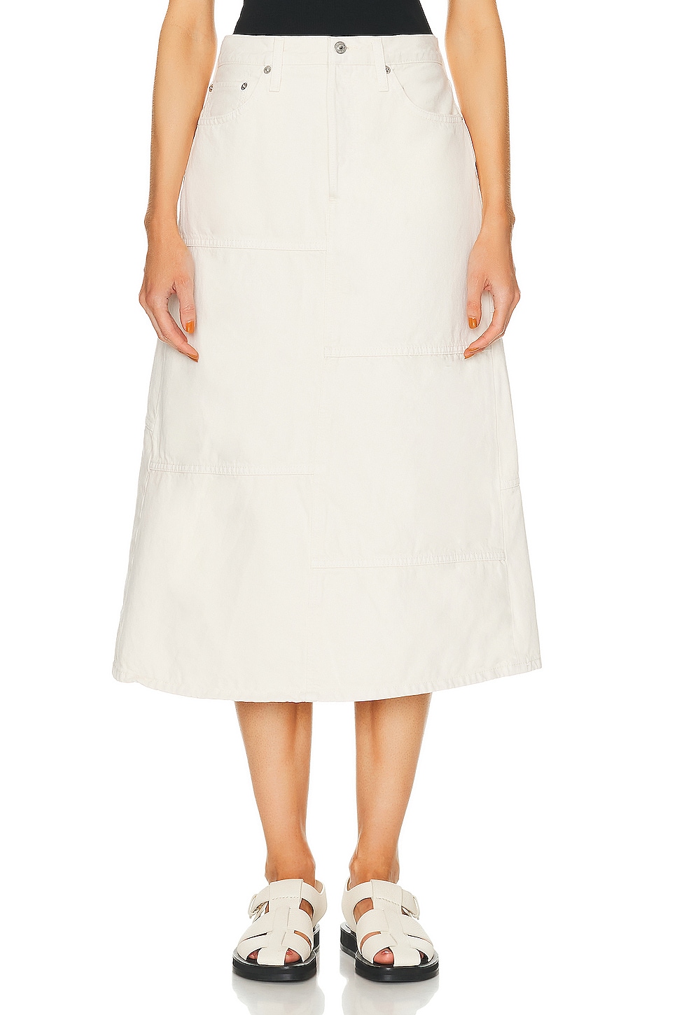 Image 1 of RE/DONE Mid Rise Seamed Skirt in Vintage White