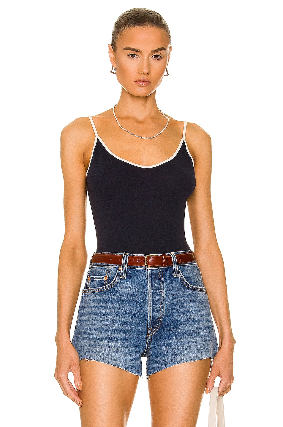 Image 1 of RE/DONE 90's Spaghetti Strap Tank in Navy With Ivory