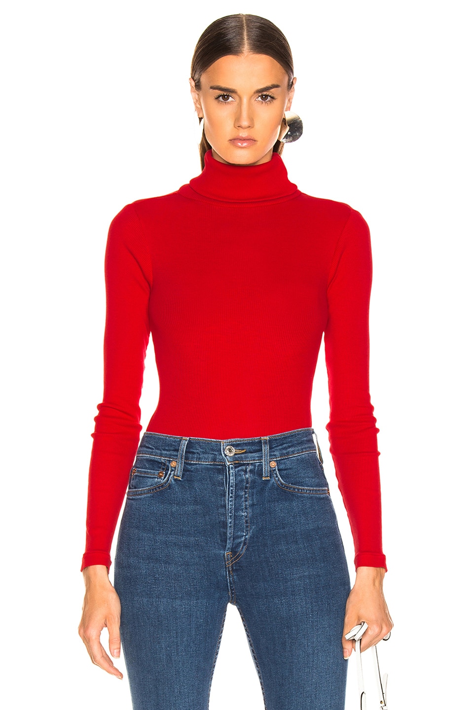 Image 1 of RE/DONE Rib Turtleneck Bodysuit in Red