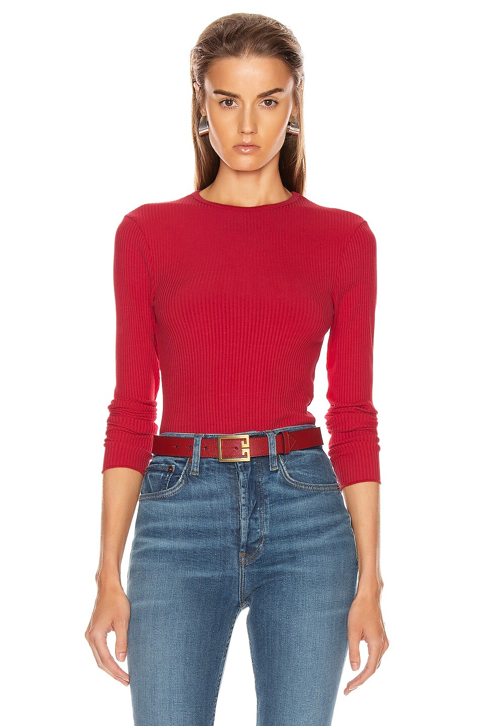 Image 1 of RE/DONE 60's Long Sleeve Bodysuit in Red Orange