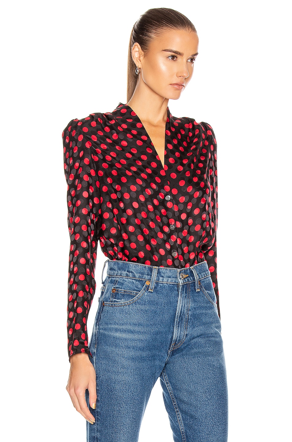 RE/DONE 40's Tailored Blouse in Red Polka Dot | FWRD