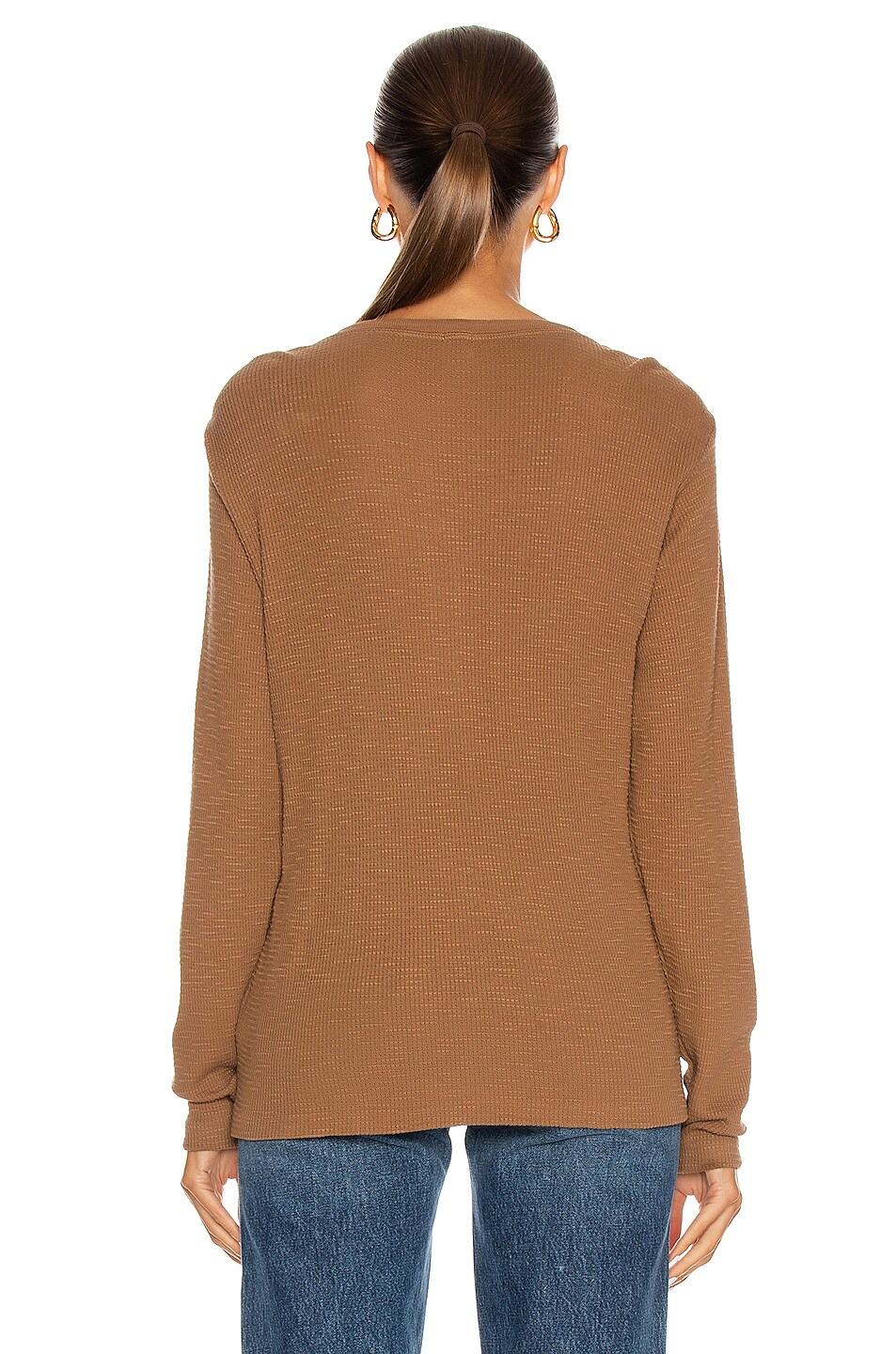 RE/DONE Henley Thermal Long Sleeve in Natural Tan Brown | FWRD