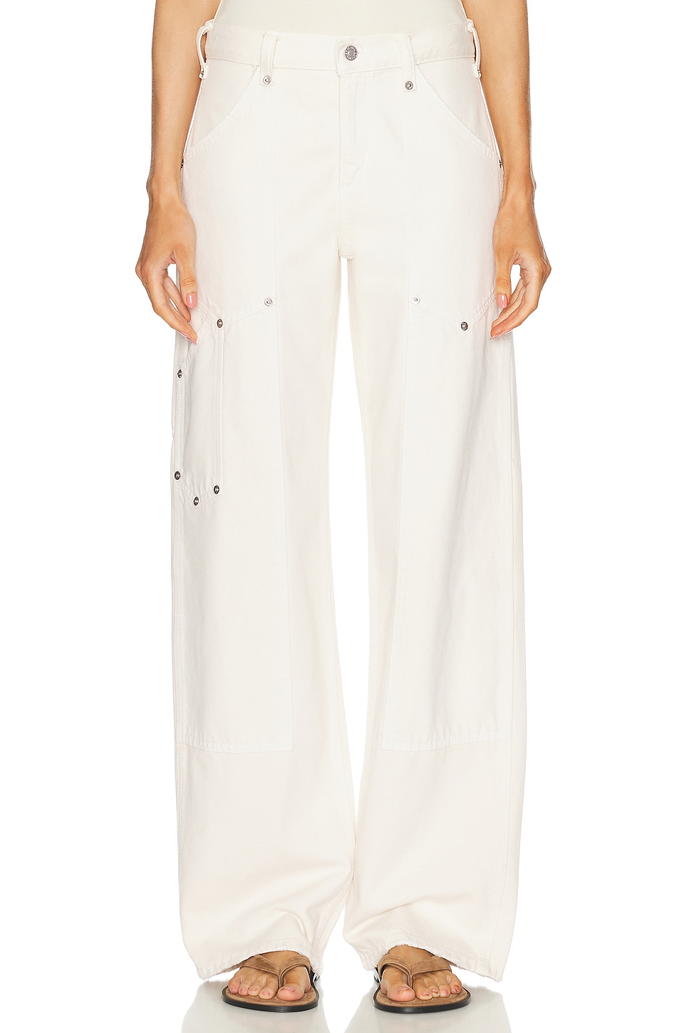 Image 1 of RE/DONE Mid Rise Workwear Wide Leg in Distressed Vintage White