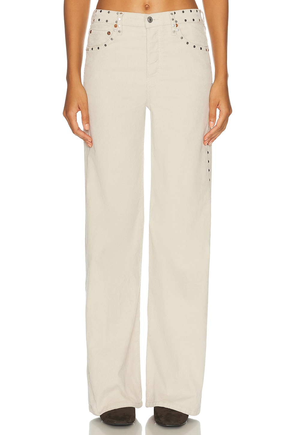 Image 1 of RE/DONE High Rise Wide Leg Jeans in Vintage Pearl Stud