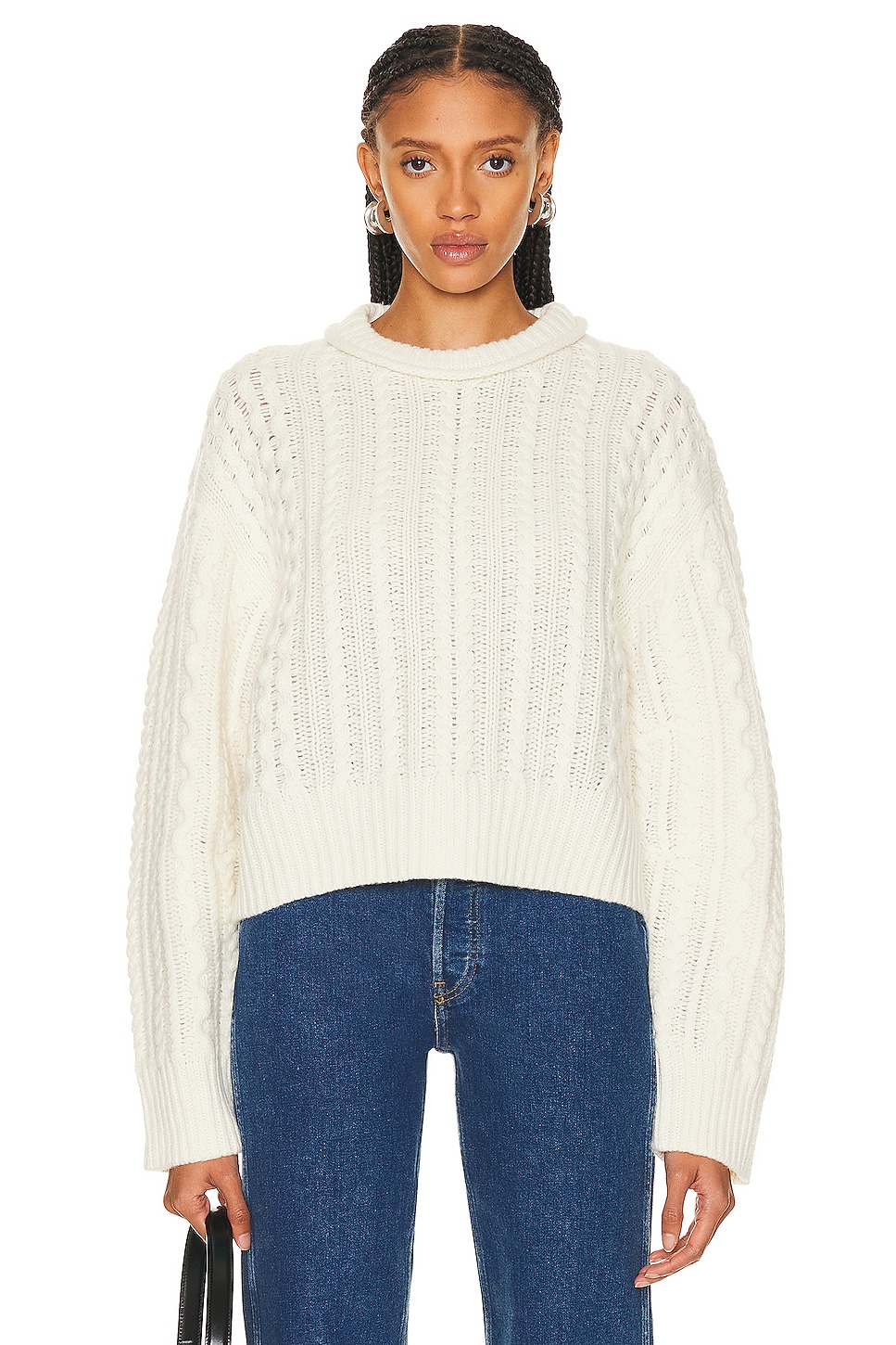 Image 1 of RE/DONE Crewneck Cable Pullover in Ivory