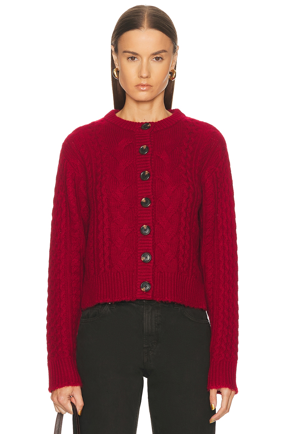 Image 1 of RE/DONE Cable Cardigan in Rosso