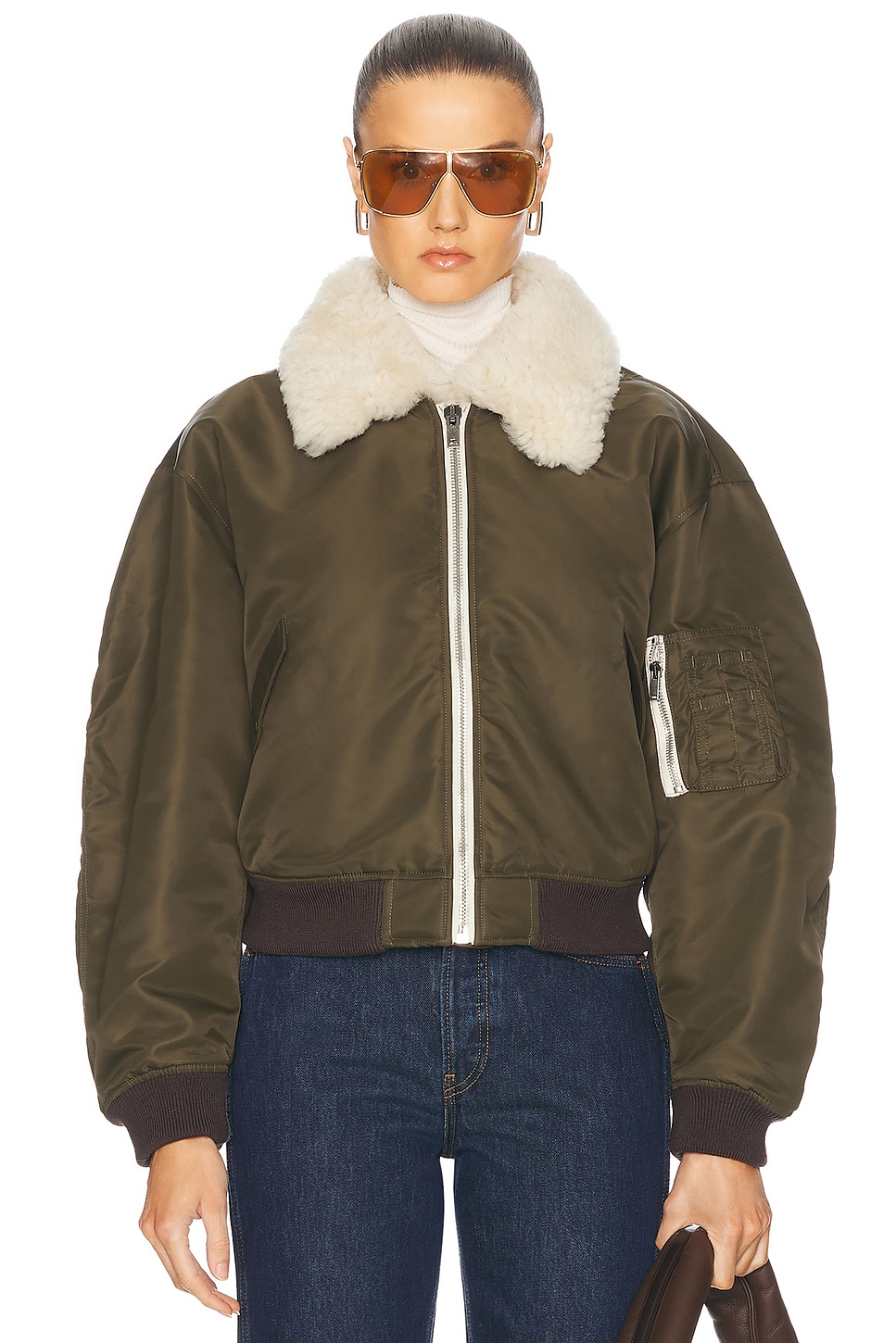 Re/done Khaki Shrunken Bomber Jacket In Dark Military